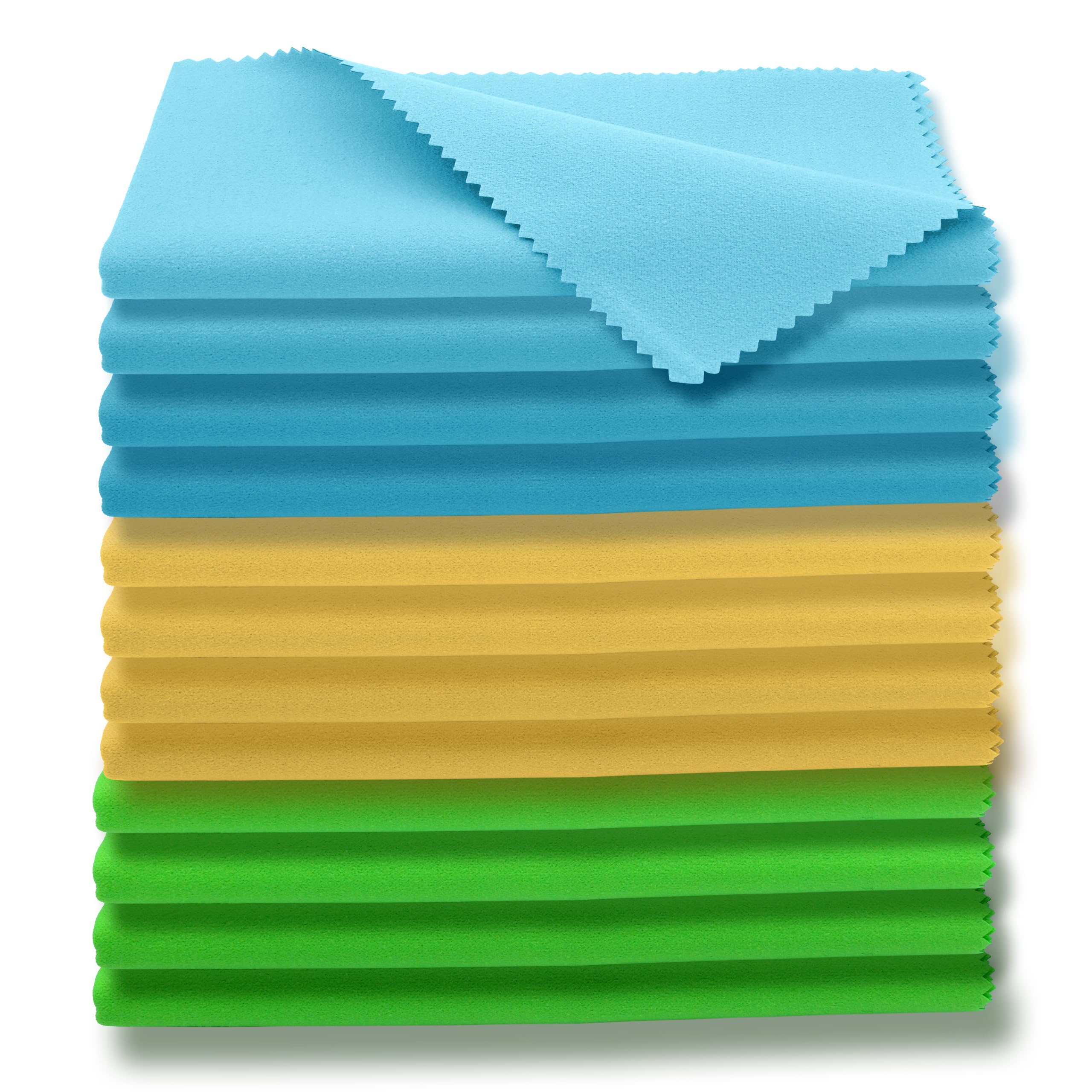 AAwipes Microfiber Plush Polishing Cloths for Musical Instruments (12X12, 12 Packs, No Logo, Blue, Yellow, Green) Premium Cleani