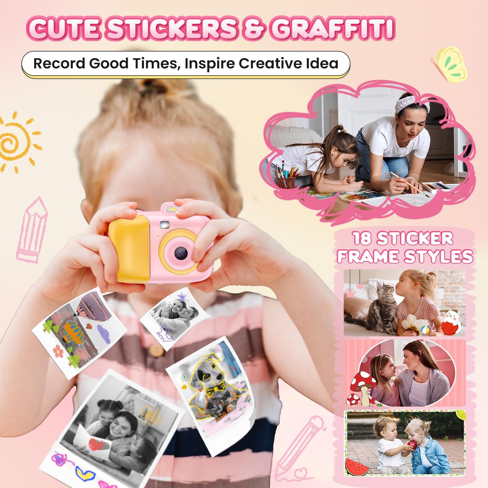 Instant Print Digital Camera, Kids Camera With 32Gb Card, Christmas Birthday Gifts For Kids Age 3 12, Fhd 1080P Video Camera For