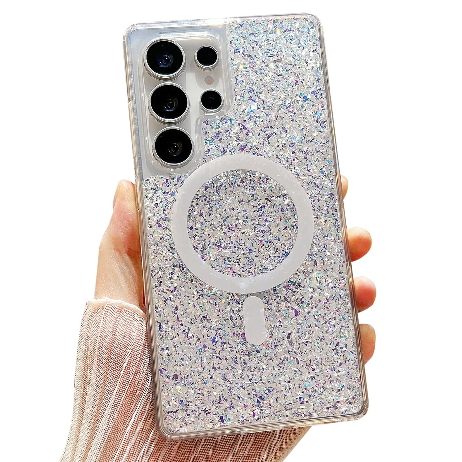 ASONCE Cute Glitter for Samsung Galaxy S25 Ultra Case [Compatible with MagSafe] Sparkle Magnetic Phone Cover for Women and Girly