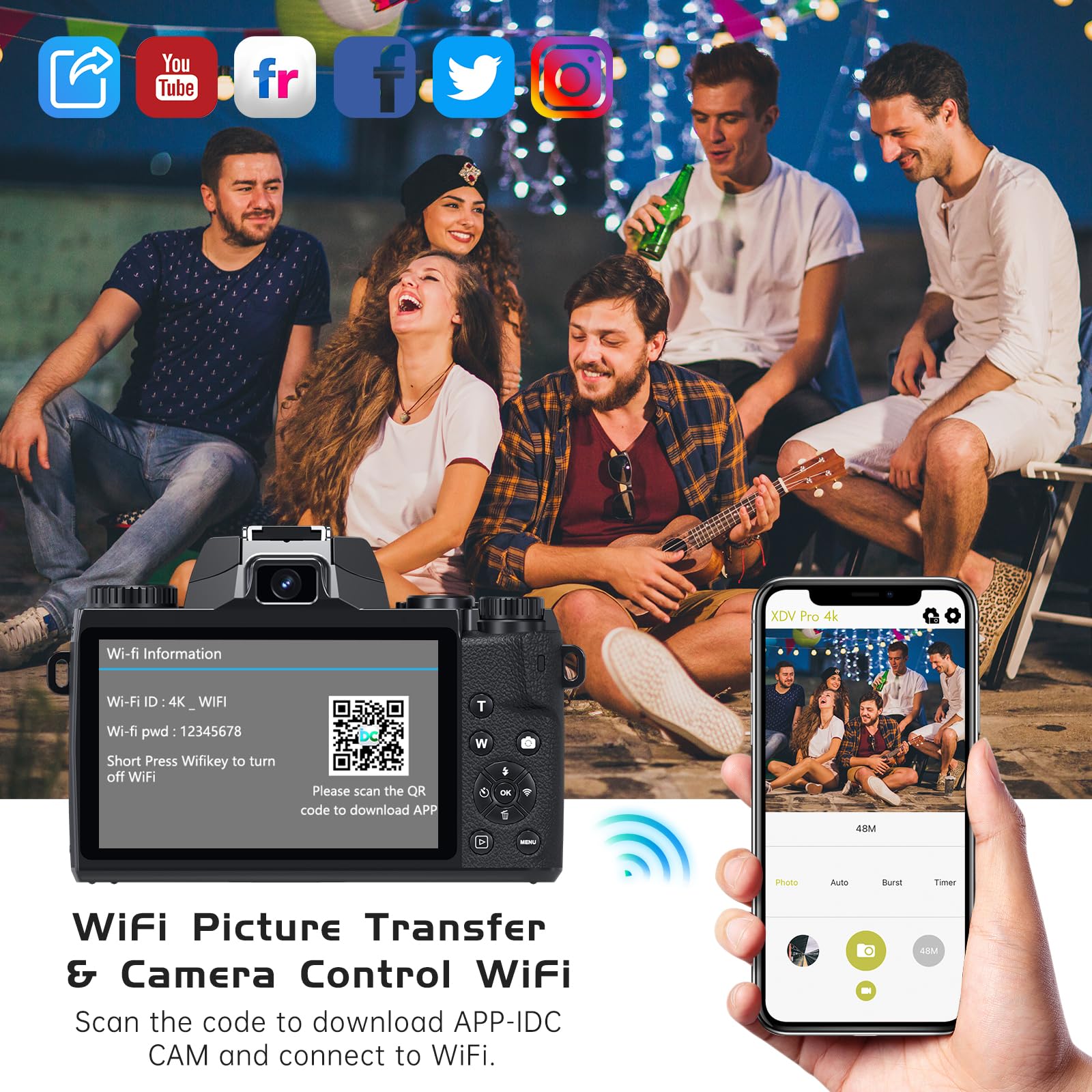 Cameras For Photography, 4K 64Mp Vlogging Camera For Youtube, Autofocus Digital Camera With Large 4.0 Touchscreen 16X Digital Zo