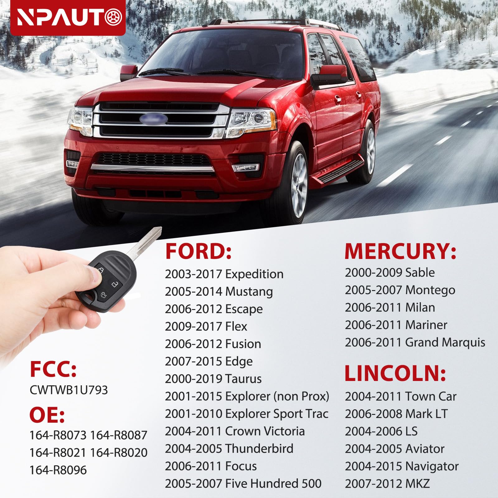 Npauto Key Fob Replacement Fits For 2003-2017 Ford Expedition Mustang Escape Fusion Edge Taurus Explorer, Mercury Sable, Lincoln