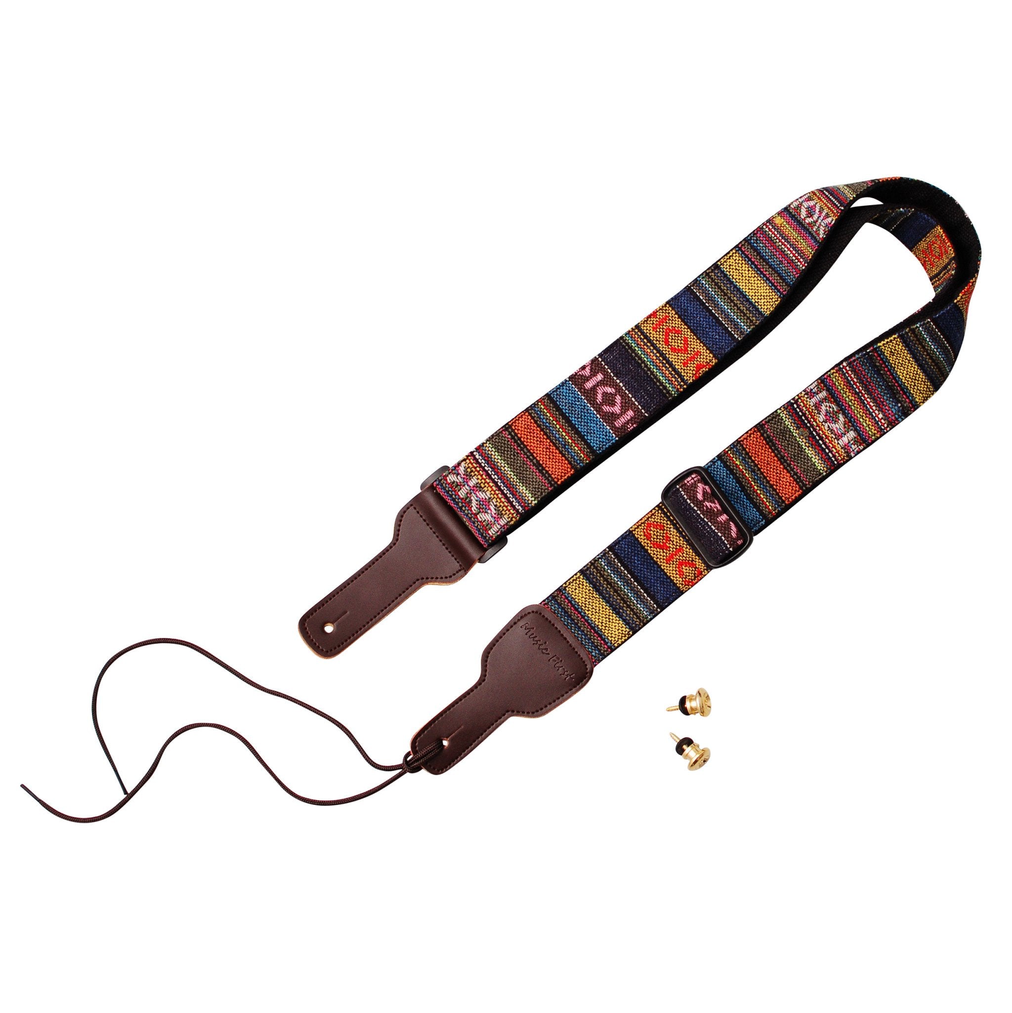Music First Original Design, 2 Inch Width (5Cm), Classic Country Style Yarn-Dyed Fabric & Genuine Leather Guitar Strap Electric
