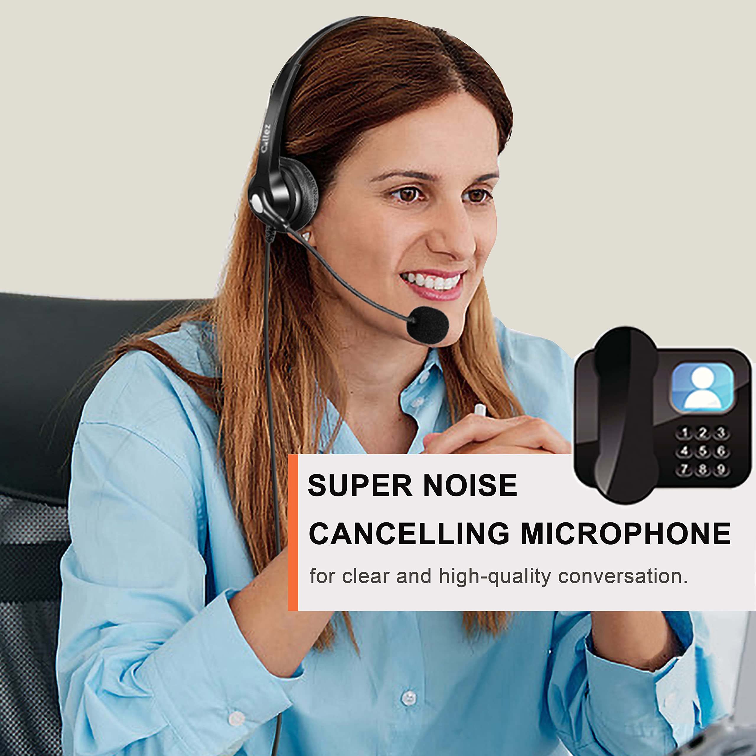 Phone Headset With Microphone Noise Cancelling, Call Center Telephone Headset With Rj9 Jack, Work For Avaya 1408 9508 1416 Shore