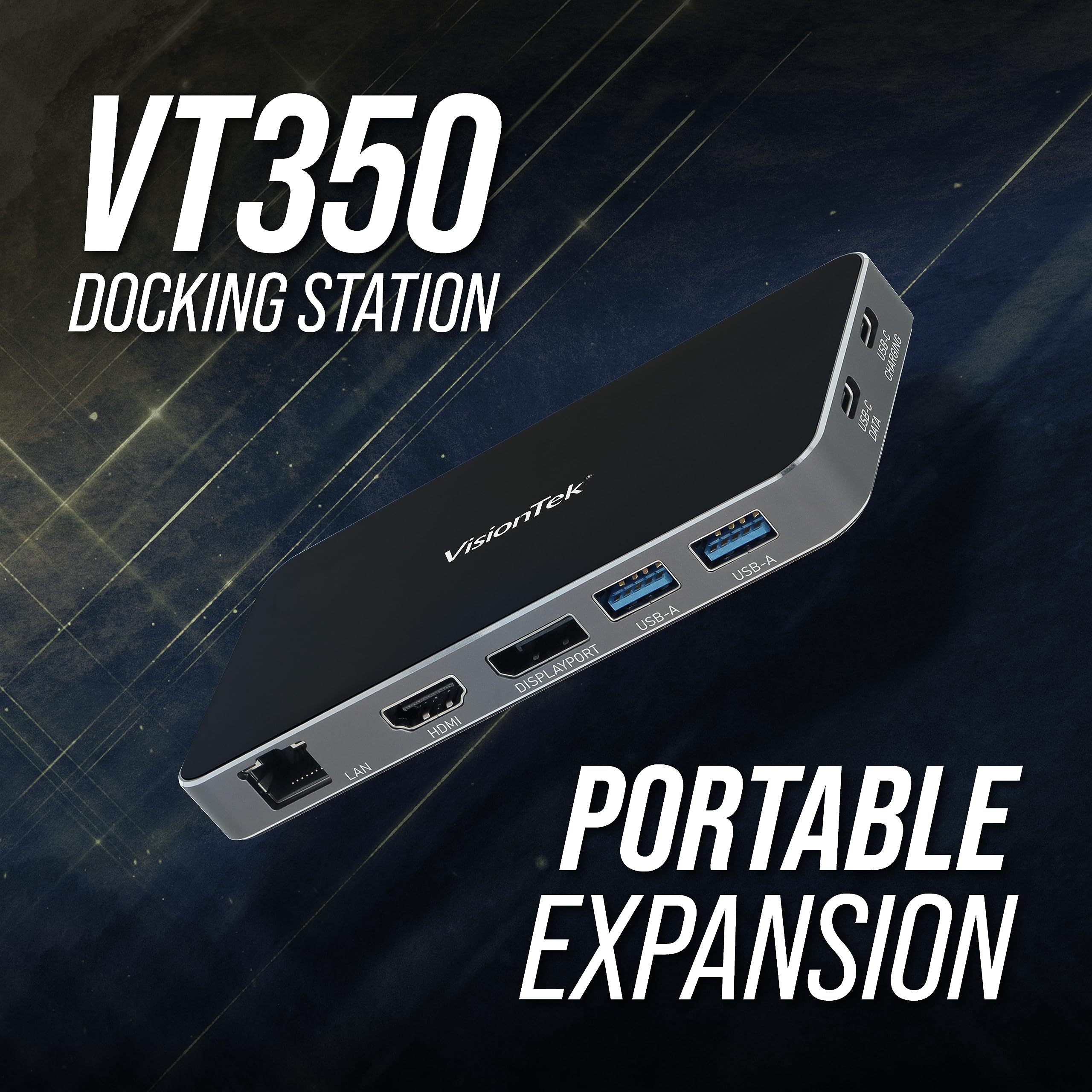 Visiontek Vt350 Portable Usb-C Dual Monitor Hub - 1X Dp, 1X Hdmi, 2X Usb-A, 1X Ethernet, 1X Usb-C For Windows/Macos/Chromeos/Ios