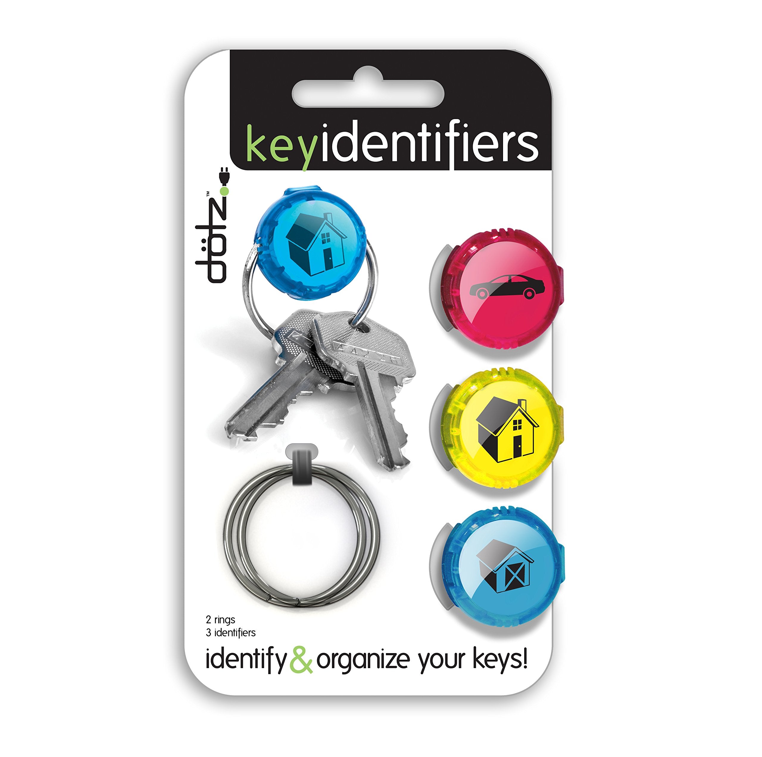 Dotz Key Identifiers, 3 Count With Two Rings, Bright Colors (Dki141Mc C)