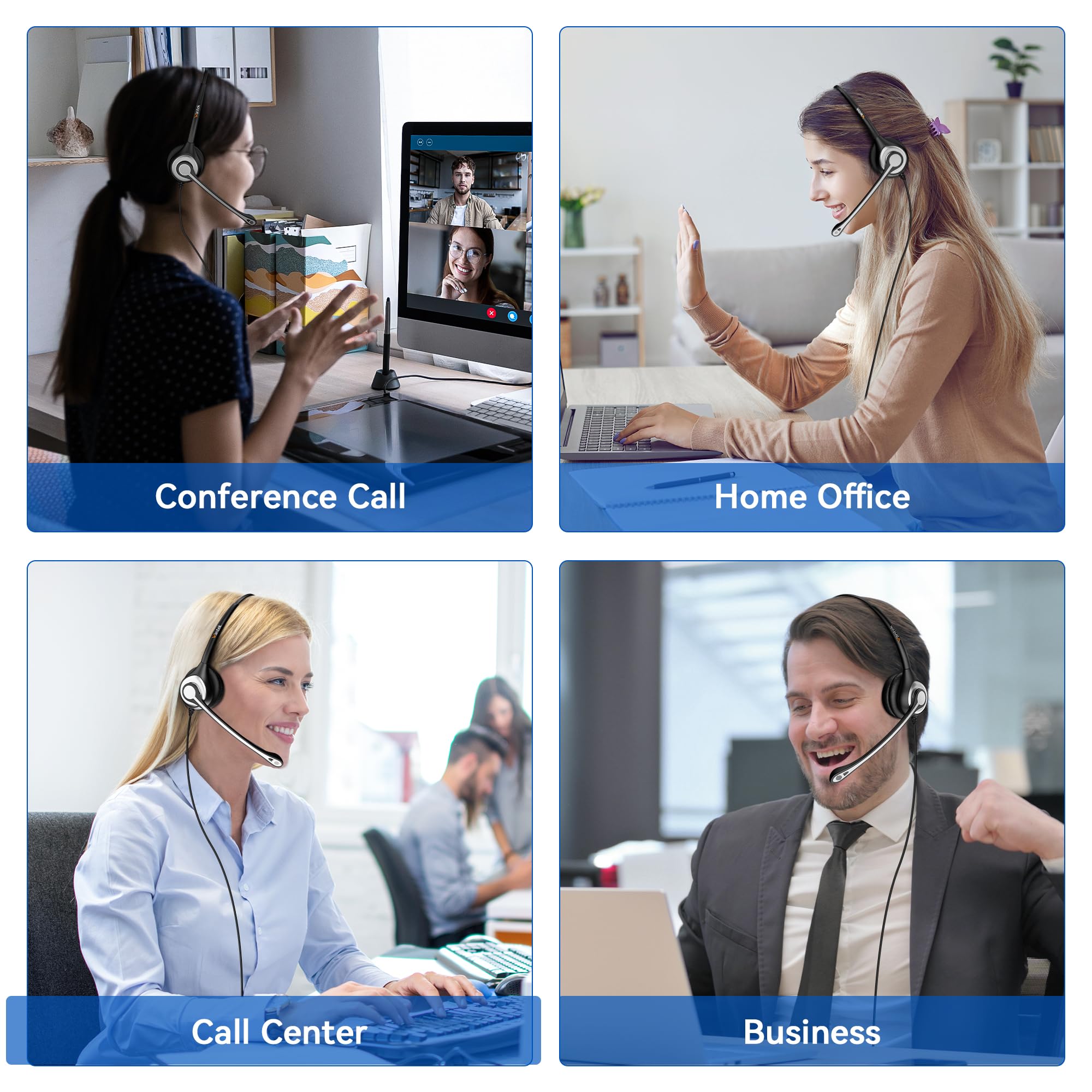 Phone Headset Rj9 With Microphone Noise Cancelling & Volume Controls, Office Telephone Headset Compatible With Polycom Plantroni