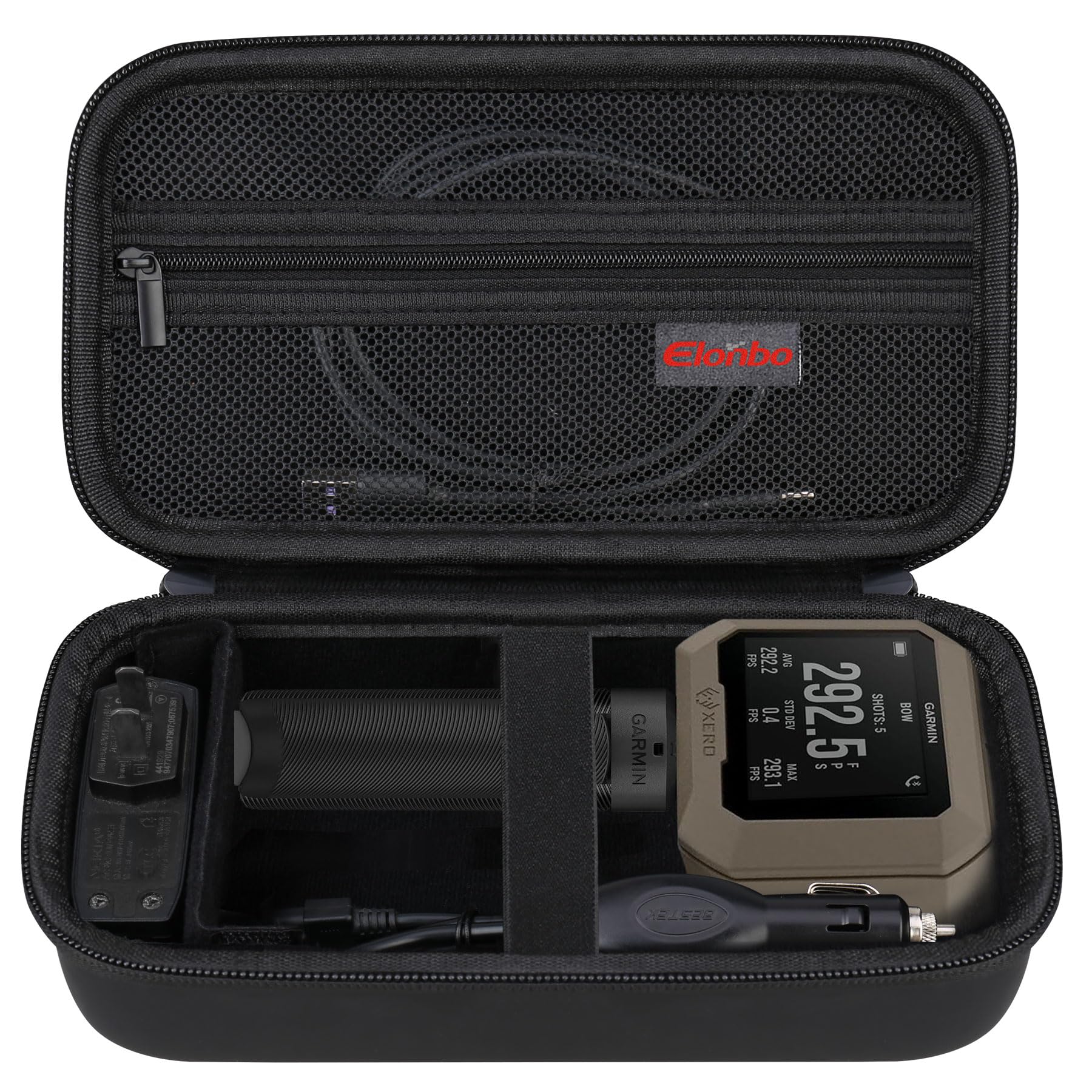 Elonbo Hard Carrying Case For Garmin Xero C1 Pro Chronograph, Garmin Xero C1 Pro Ballistic Precision Chronograph Cover, Range Shooting Chronograph Travel Bag, Pocket Fits Charging, Dark Black