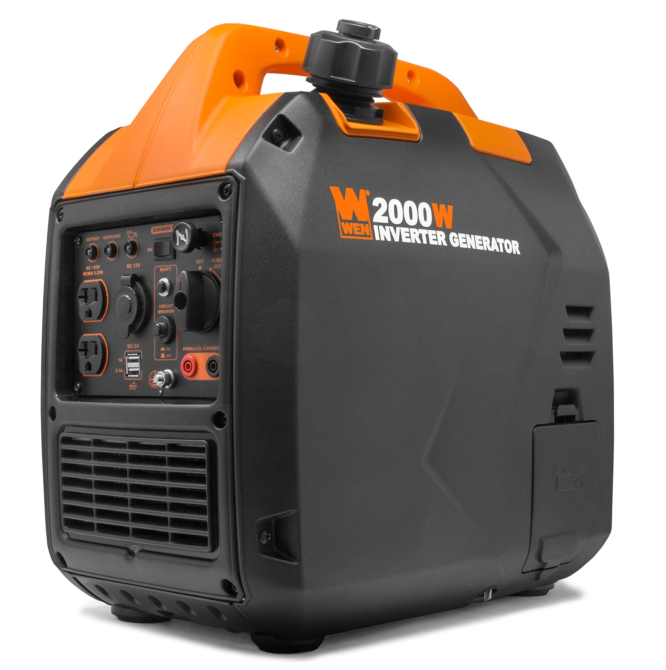 Wen 56203I Super Quiet 2000Watt Portable Inverter Generator W/Fuel Shut Off, Carb Compliant, Ultra Lightweight, Black/Orange