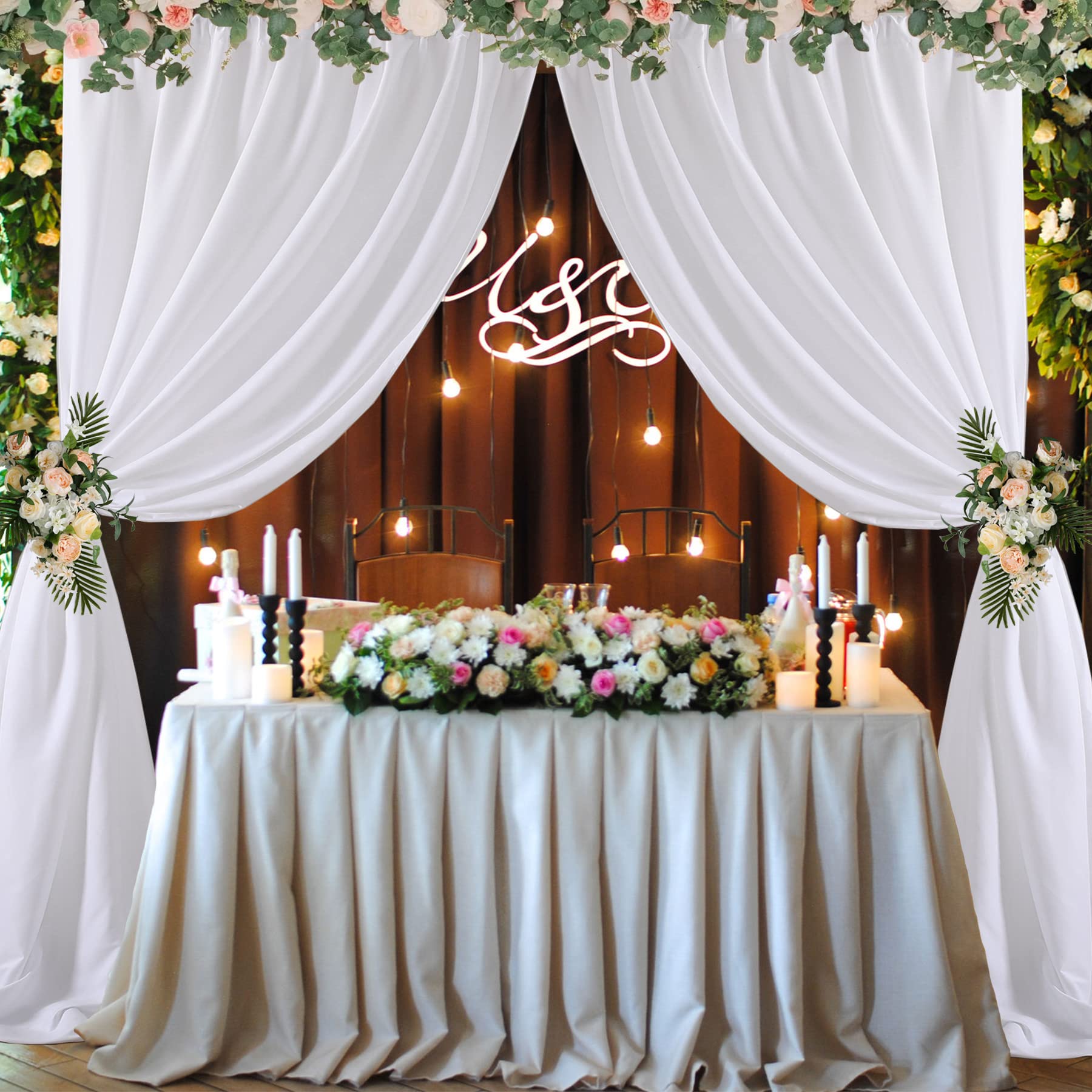 Htper 10Ft X 10Ft White Backdrop Curtain Panels For Parties, Wrinkle Resistant Thick Polyester Wedding Backdrop Drapes For Party