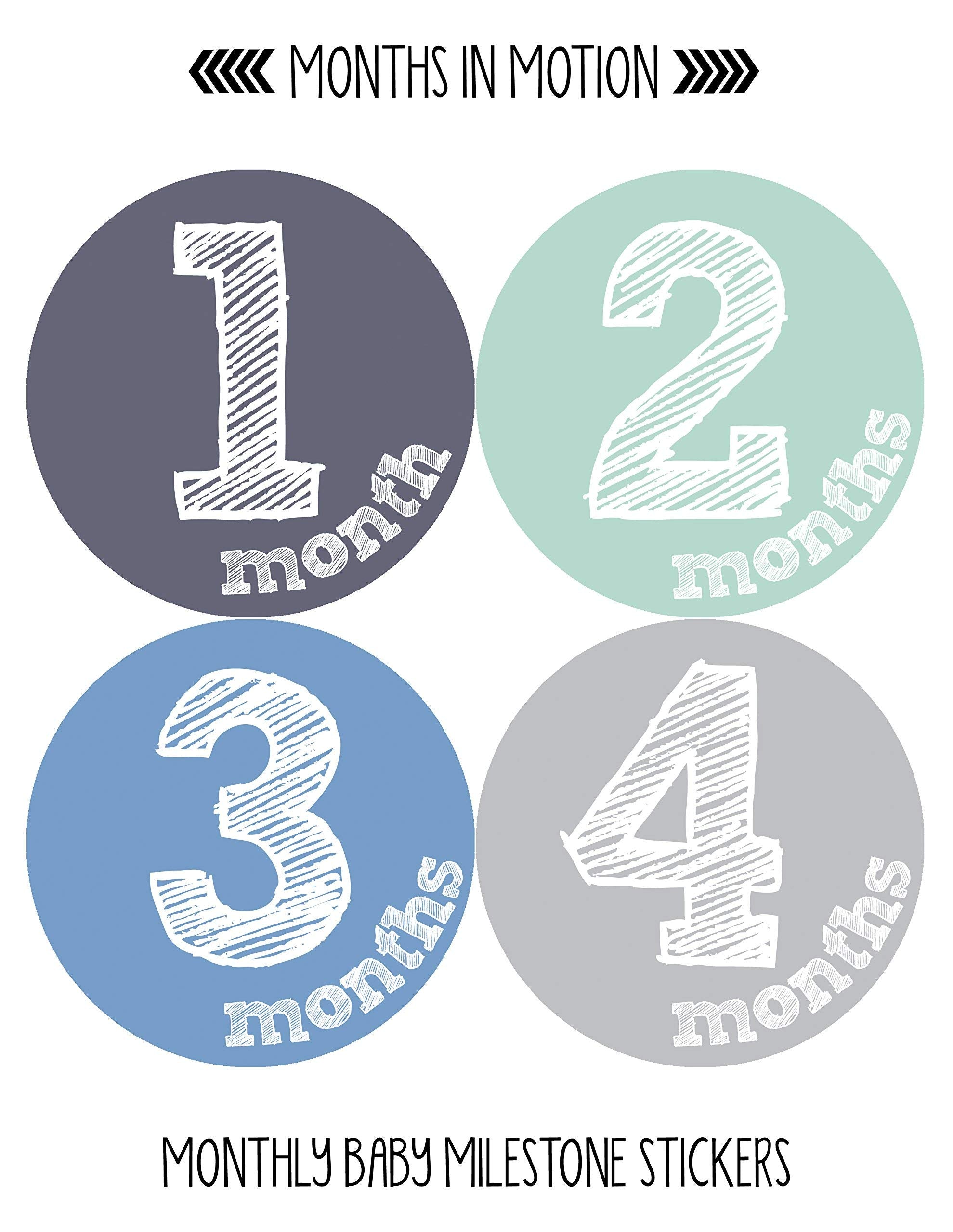 Months In Motion Monthly Label For Boy   Milestone Sticker   12 Month Baby Month Infant First Year   Belly Stickers