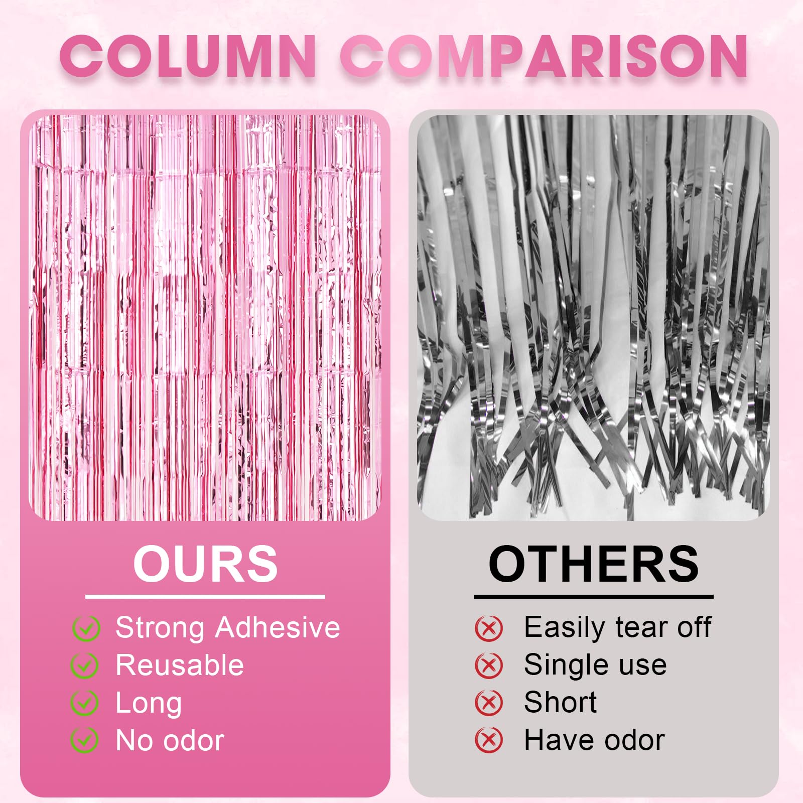 Voircoloria 3 Pack 3.3 X 8.2 Ft Light Pink Foil Fringe Backdrop Curtains, Tinsel Streamers Birthday Party Decorations, Fringe Ba
