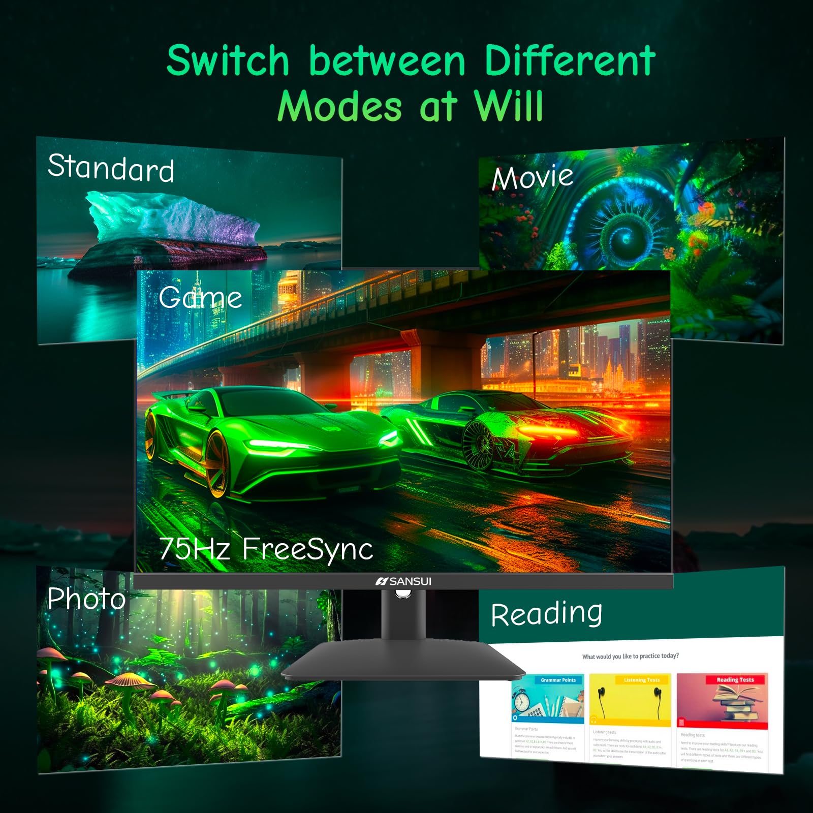 Sansui Computer Monitor 24 Inch Ips Eye Care 1080P Display Hdmi,Vga Ports With 178 Viewing Angle/Frame Less/Tilt/Vesa Compatible