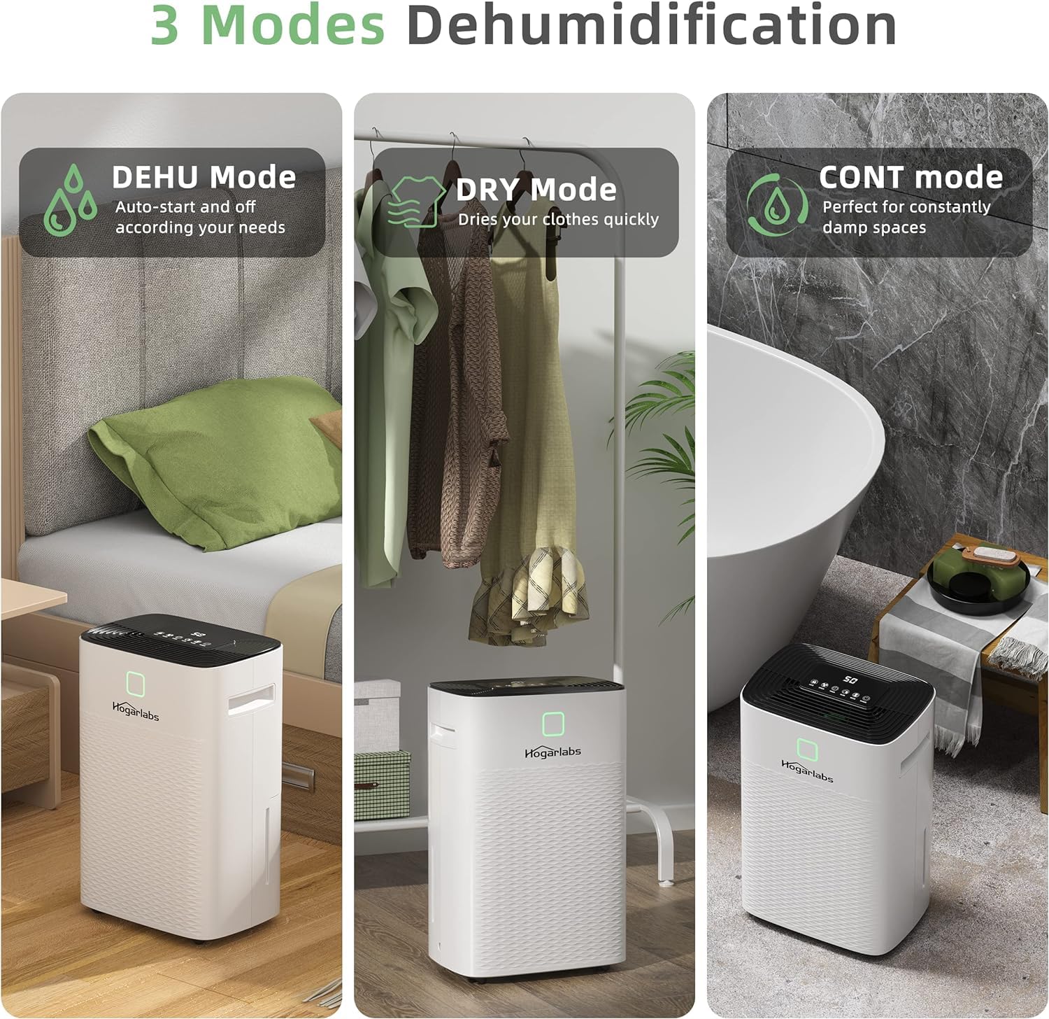 Hogarlabs 50 Pint Smart Dehumidifiers For Home And Basements, With 3 Working Modes, Overflow Protection, And Auto Shut Off Resta