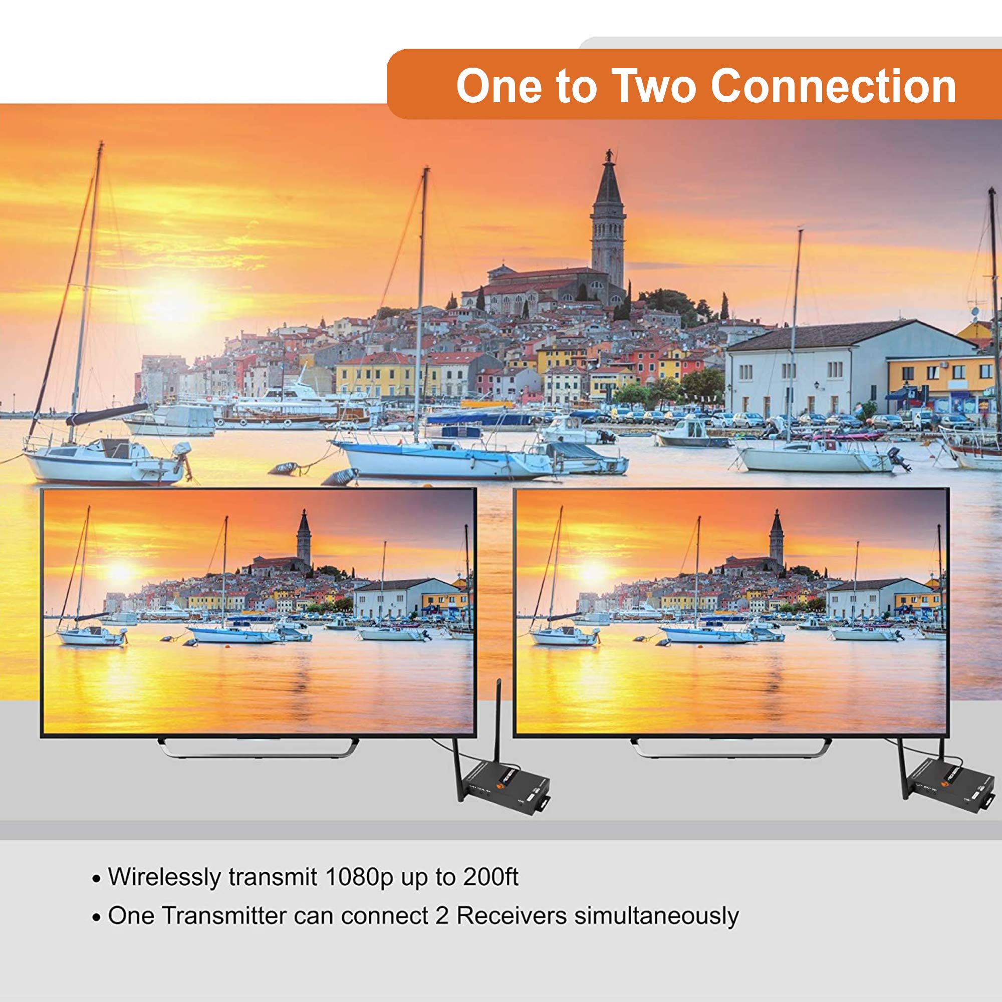 J Tech Digital 1X2 Wireless Hdmi Extender 200 Dual Antenna Supporting Full Hd 1080P With Hdmi Loop Output Operation Channel Chan