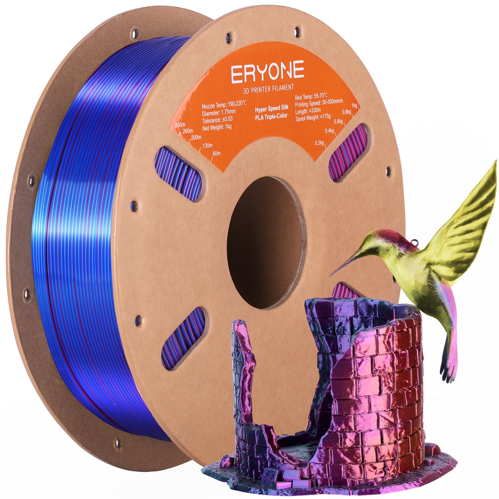ERYONE Silk Filament PLA+ 1.75mm Shiny 3D Printer Filament, Multicolor PLA 3 in 1, 1kg (2.2LBS)/Spool, HS Silk Tri Color Red Yel