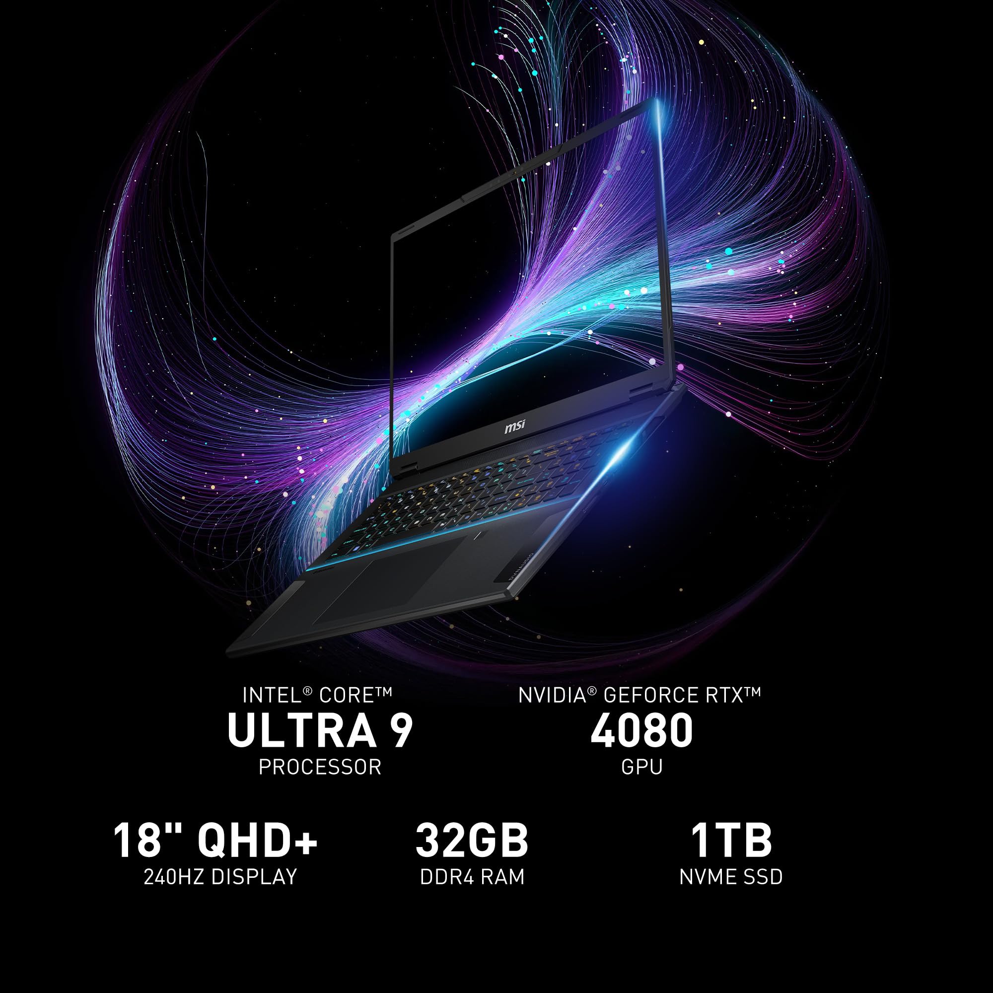 Msi Stealth 18 Ai Studio 18    240Hz Qhd+ Gaming Laptop: Intel Ultra 9 185H, Nvidia Geforce Rtx 4080, 32Gb Ddr5, 1Tb Nvme Ssd, C