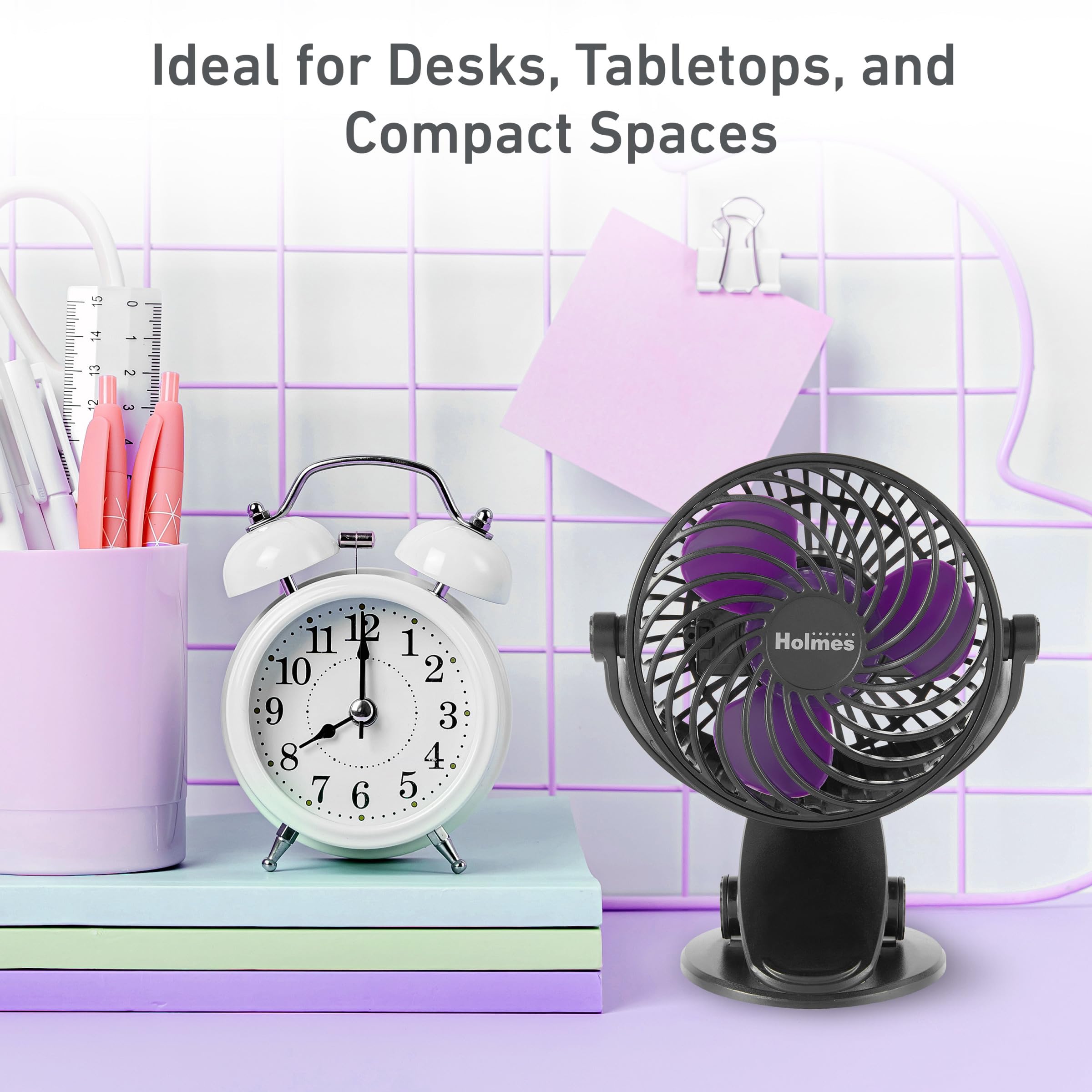 Holmes 4    On-The-Go Personal Fan With Clip - 3 Speeds, 360 Rotation, Rechargeable Battery, Usb-C Charging, Compact, Black With