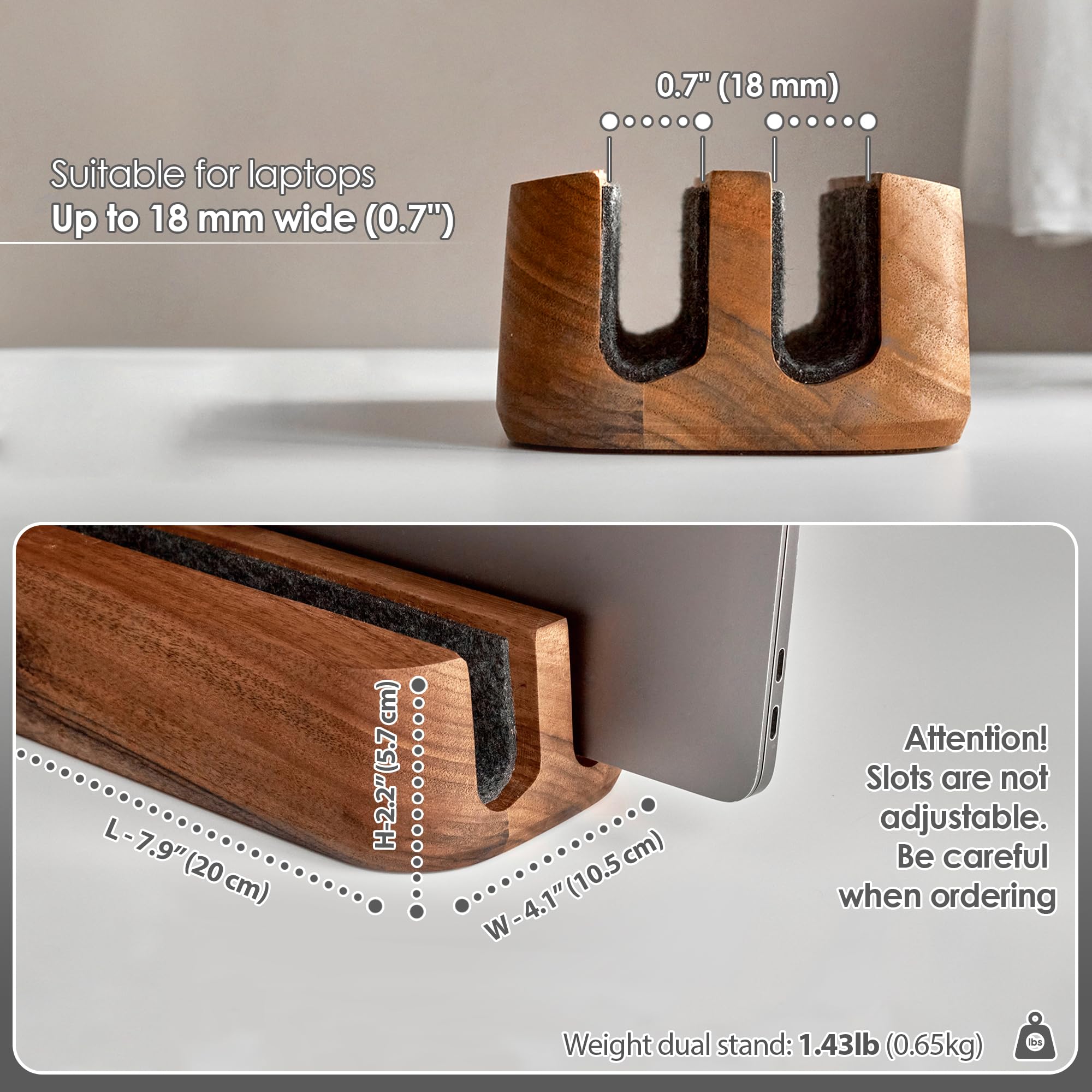 Thehrdwood Dual Laptop Stand Vertical Laptop Holder For Desk   All Macbook Vertical Stand Up To 0.7'' Thick   Laptop Vertical St