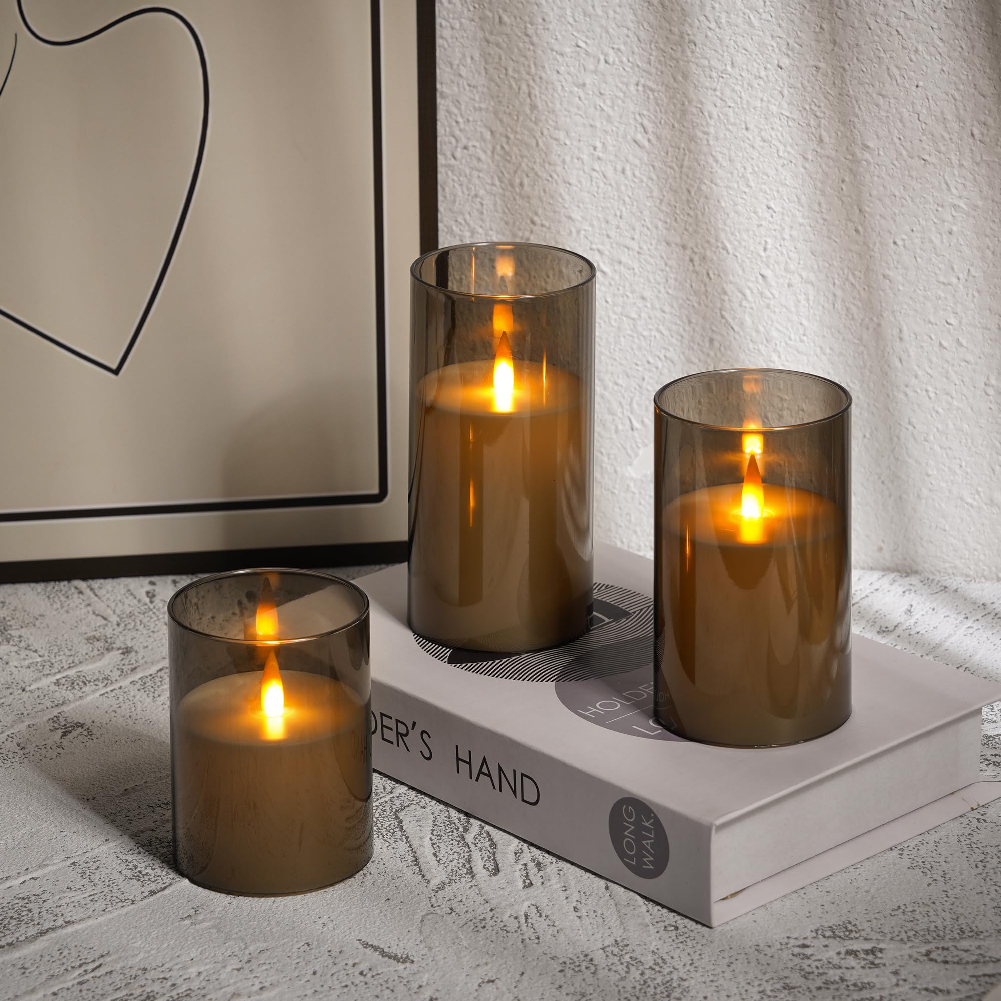 Upinmz Grey Acrylic Flameless Candles With Remote Control And Timers