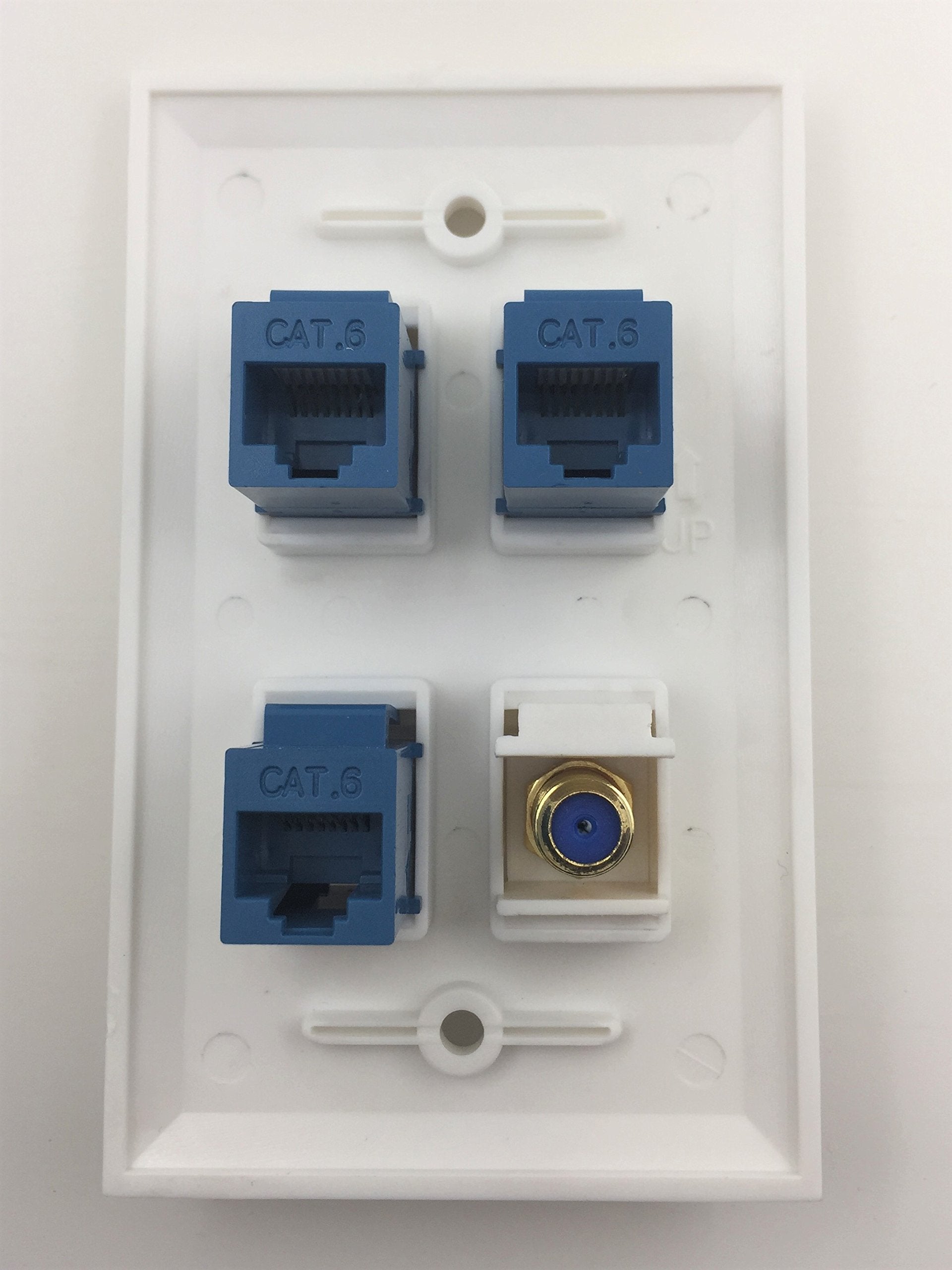 Ibl 4 Port Wall Plate With Gold Plated Coaxial Tv Cable F Type + 3 Port Cat6 Ethernet Female To Female Jack In White