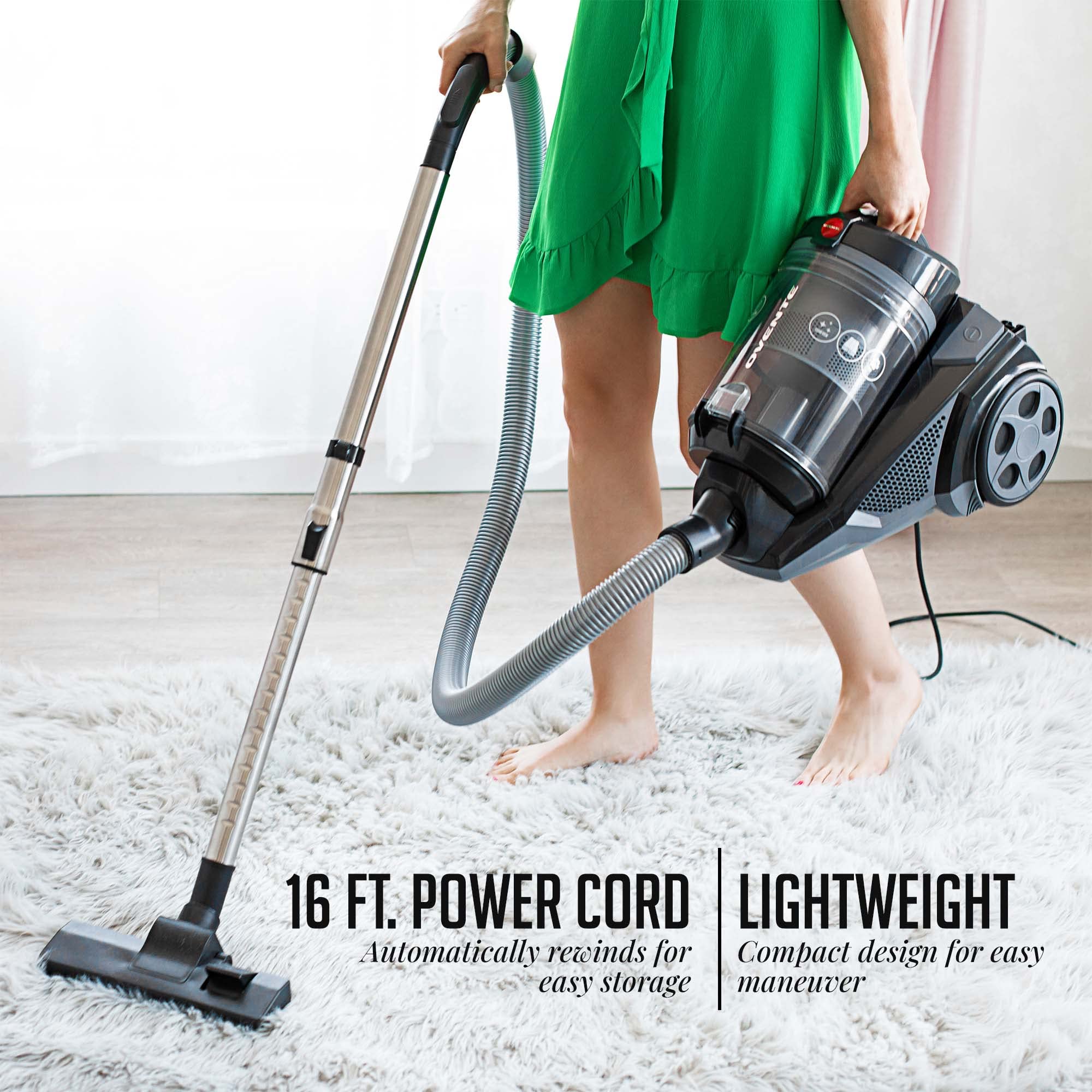 Ovente Bagless Canister Vacuum Cleaner With 3L Dust Cup, Powerful Suction, Telescoping Wand, Retractable Cord And Accessories, 1