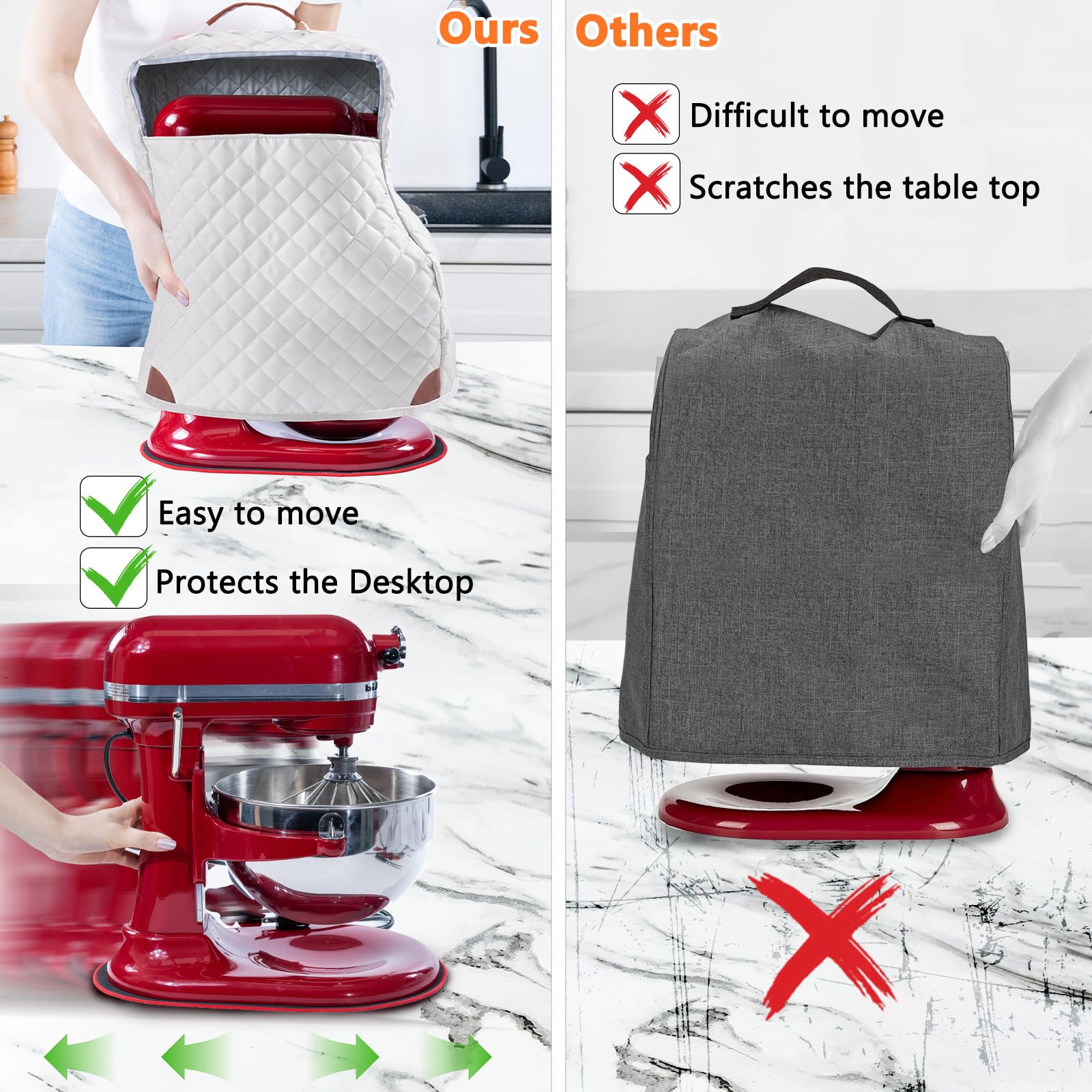 Bagsprite Stand Mixer Cover With Appliance Sliders Compatible With Kitchenaid Mixer 6/7/8 Quart With Pockets For Kitchen Aid Acc