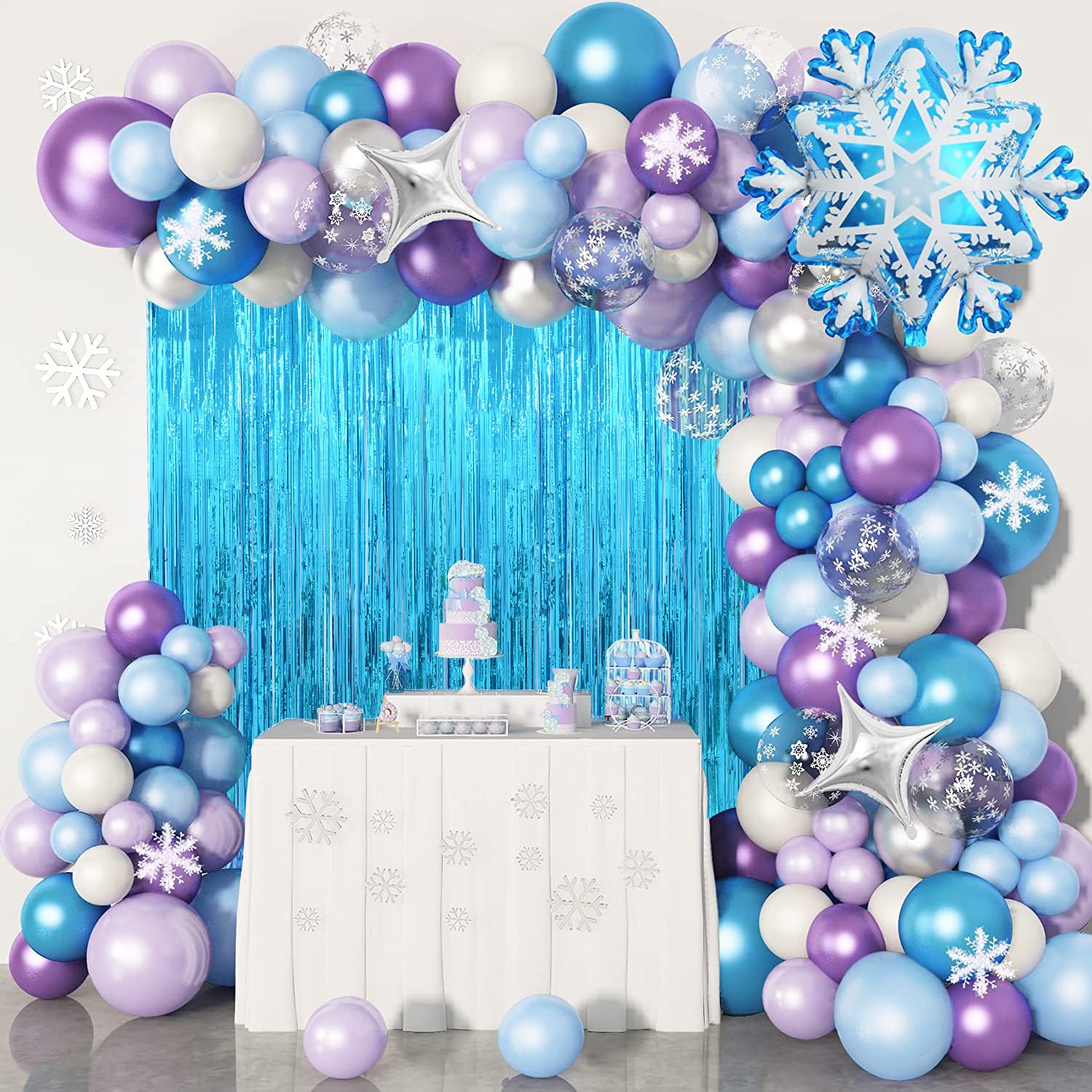 Yukl Blue Backdrop Curtain Door Streamers 2Pack Blue Streamers Party Decorations Blue Foil Fringe Curtain Blue Tinsel Fringe Bac