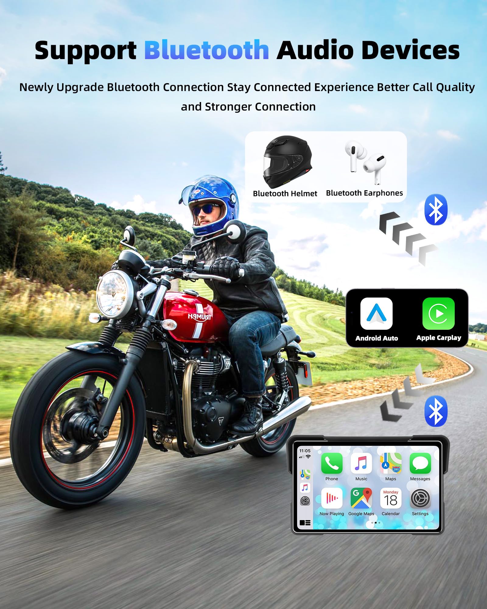 2025 Motorcycle Carplay Screen 7 4K+1080P Dash Cam Front And Rear Android Auto Wireless Carp Lay Waterproof For Moto With Dual C