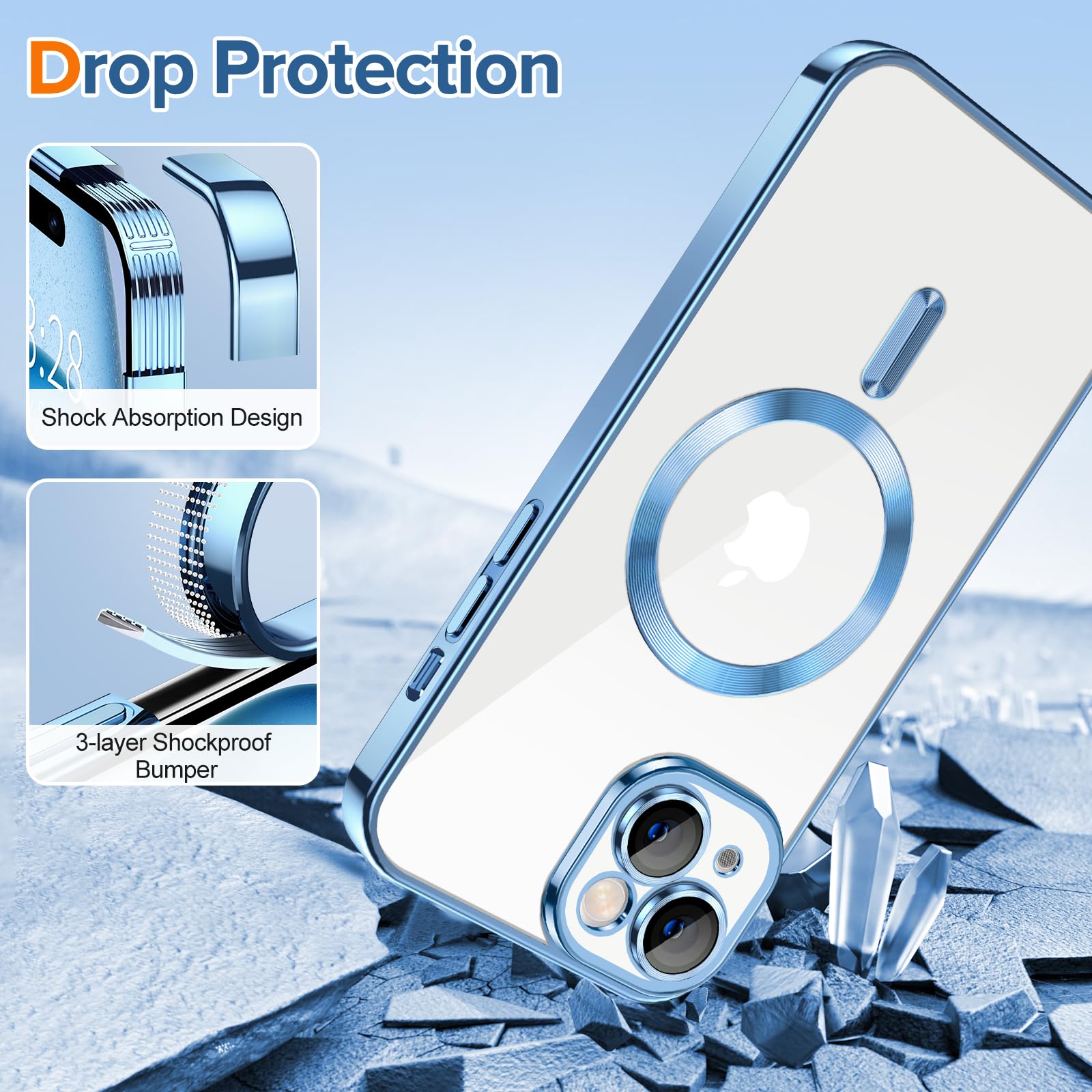 Hython Magnetic Clear Case For Iphone 15 Plus Case With Camera Lens Protector [Compatible With Magsafe] Slim Plating Edge Soft T