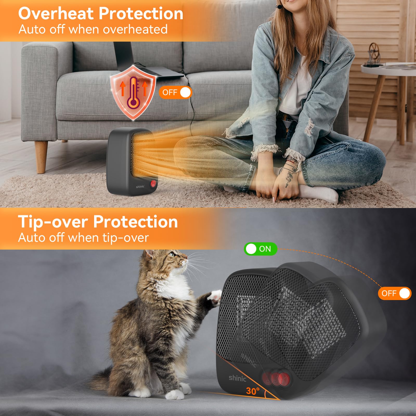 Shinic Small Space Heater With Overheat Protection, 500W Mini Ptc Ceramic Heater, Fast Heating And Quiet, Portable Electric Heat