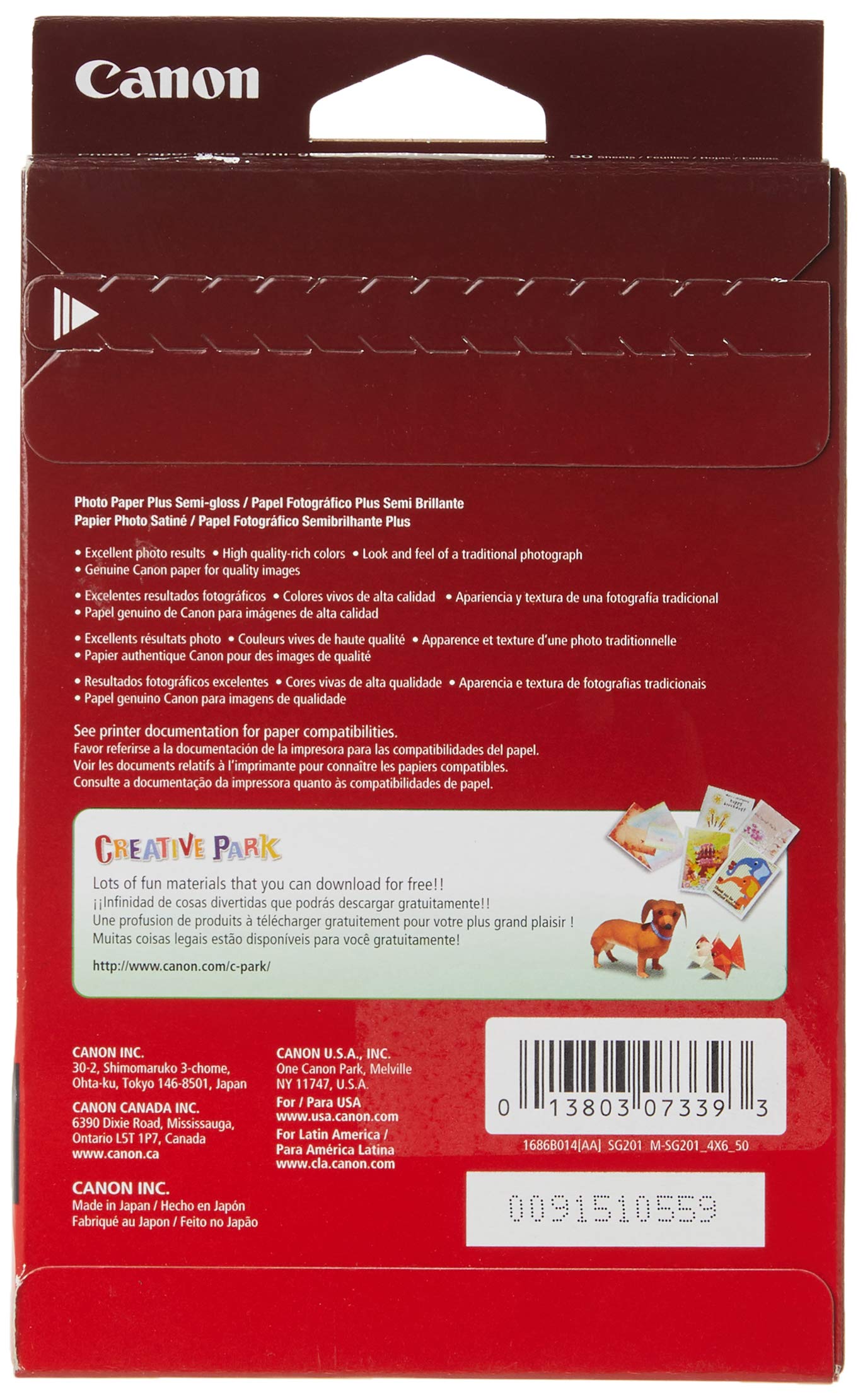 Canon Photo Paper Plus Semi Gloss, 4 x 6 Inches, 50 Sheets (1686B014)