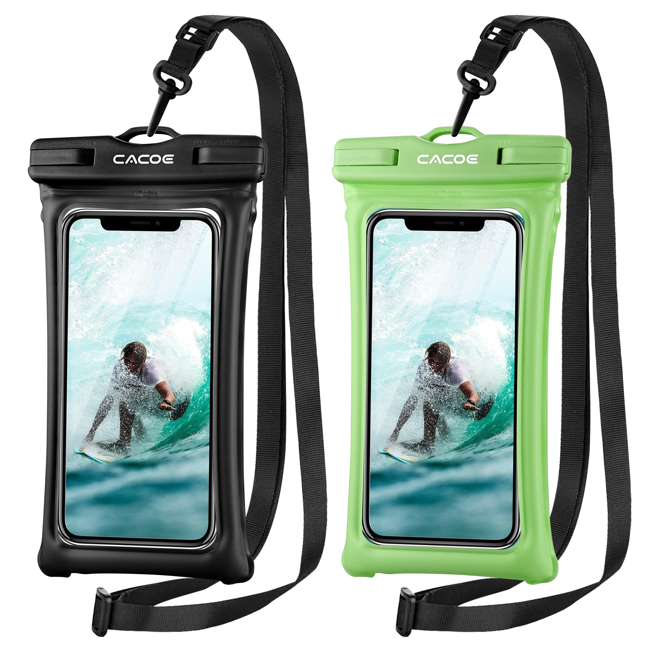 CACOE [Floatable] Floating Universal Waterproof Phone Case 2 Pcs-Up to 7.0,Phone Pouch with Adjustable Neck Lanyard,IPX8 Cellpho