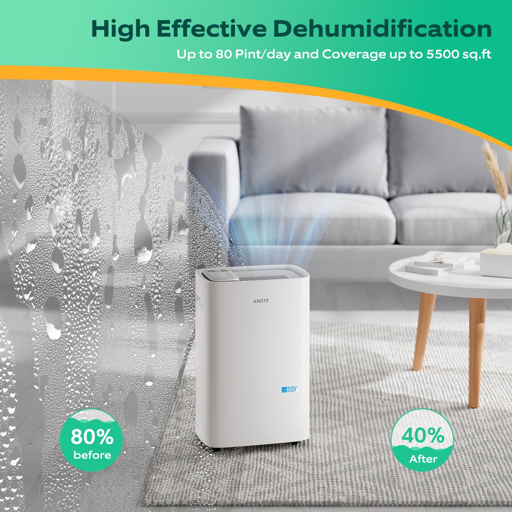 52 Pints Energy Star Dehumidifier, 4500 Sq.Ft Dehumidifier For Basement And Home, Large Room Dehumidifiers With Drain Hose & Wat