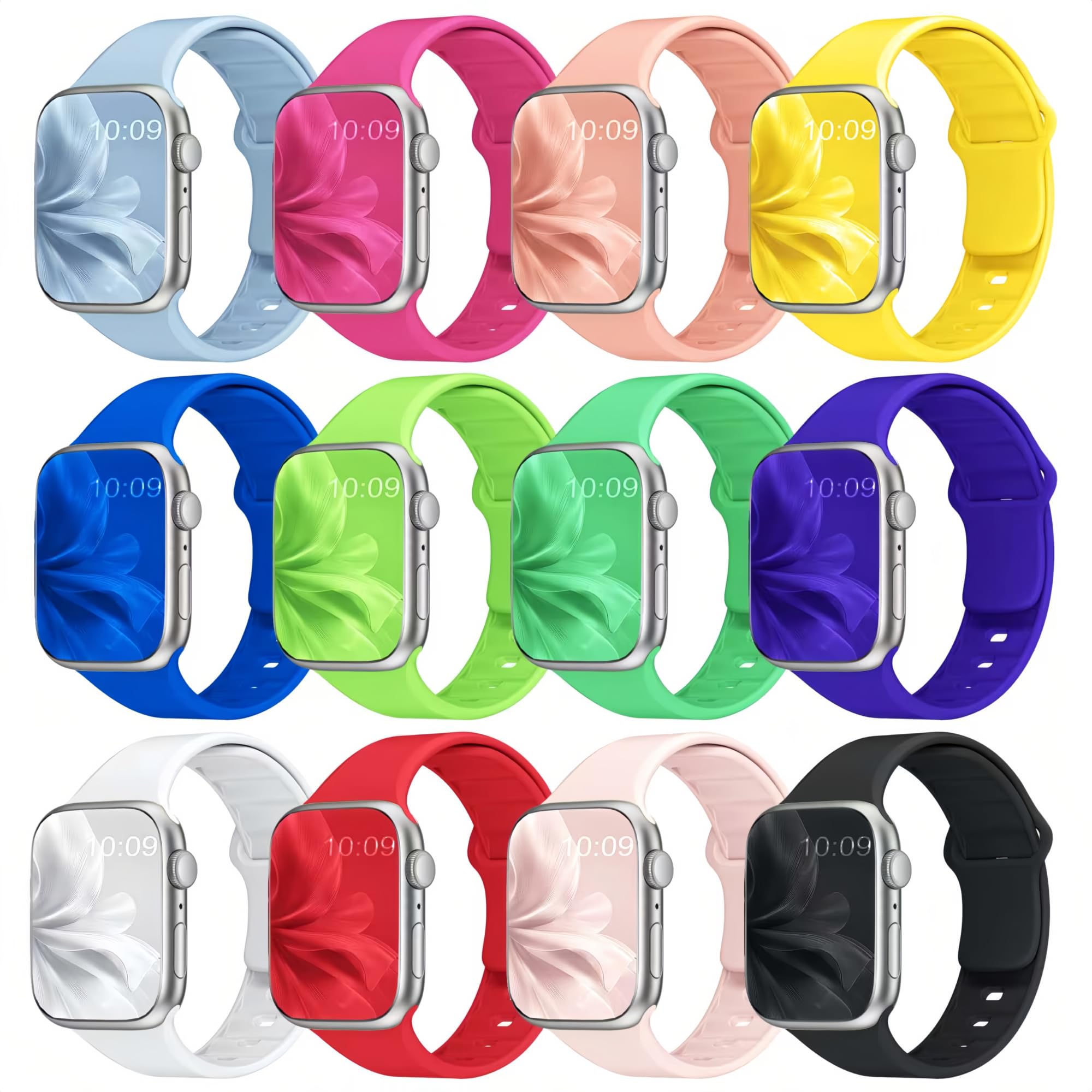 12 Pack Sport Bands Compatible with Apple Watch Band 38mm 40mm 41mm 42mm 44mm 45mm 46mm 49mm for Women Men,Soft Wristband Silico