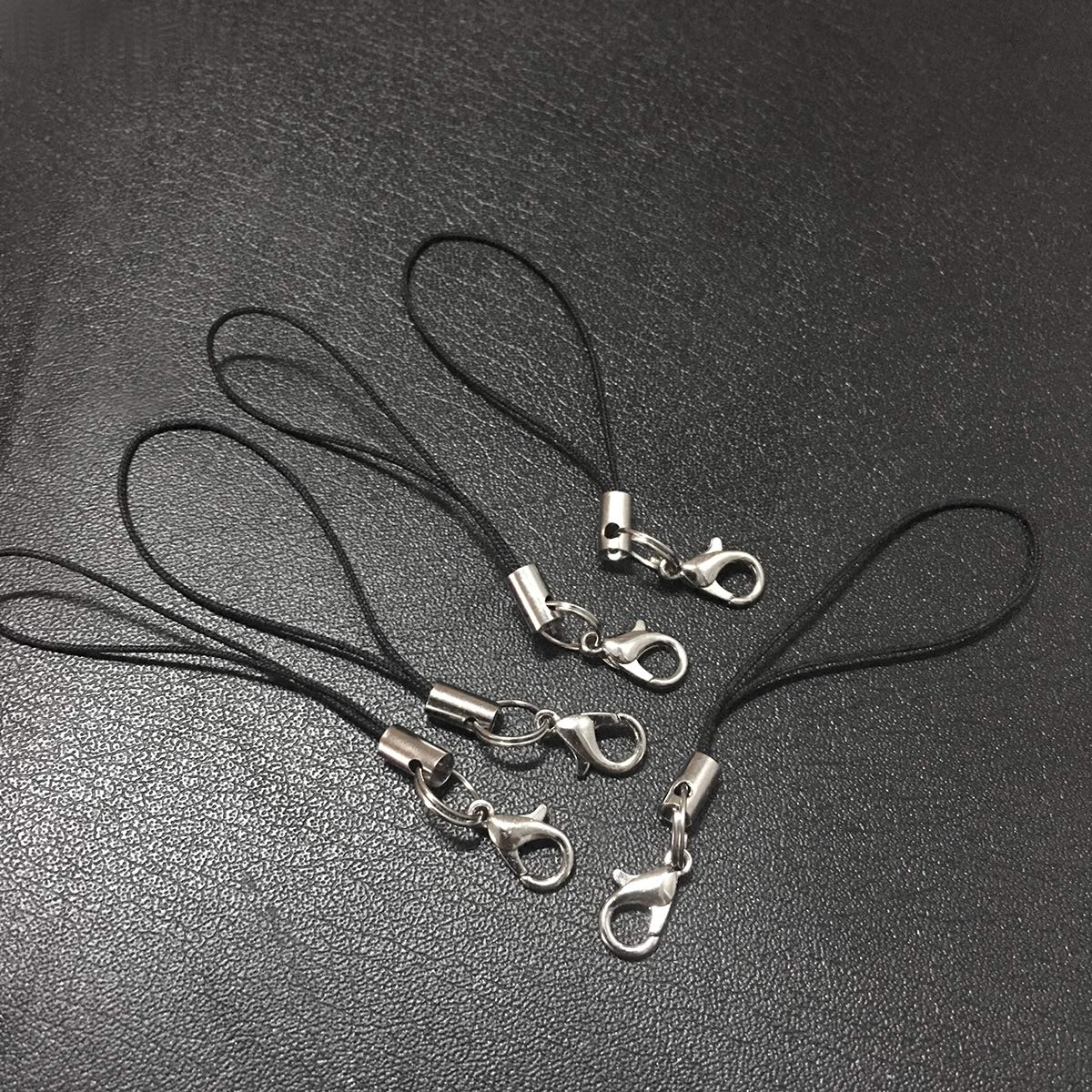15 Cell Phone Strap Black/Silver Tone Split Ring With Hooks