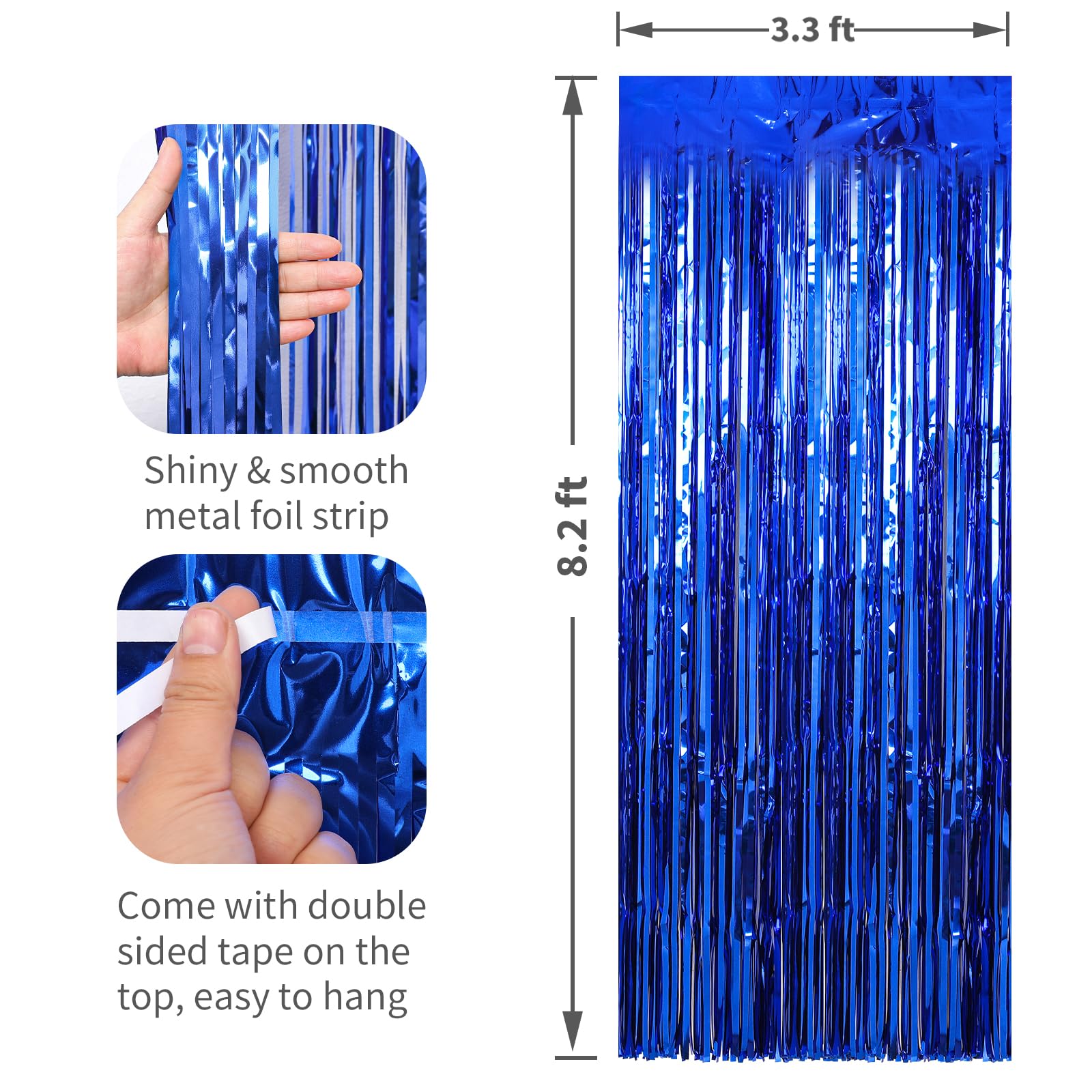 2 Pack Blue Foil Fringe Curtains Streamers Party Decorations 3.3 X 8.2 Ft, Blue Tinsel Curtain Fringe Backdrop For Parties, Door