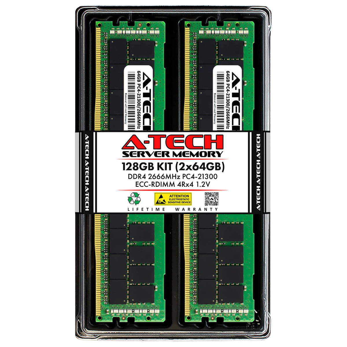 A Tech 128Gb Kit (2X64Gb) Ddr4 2666Mhz Pc4 21300 Ecc Rdimm 3Ds 4Rx4 1.2V Quad Rank Ecc Registered Dimm 288 Pin Server & Workstat