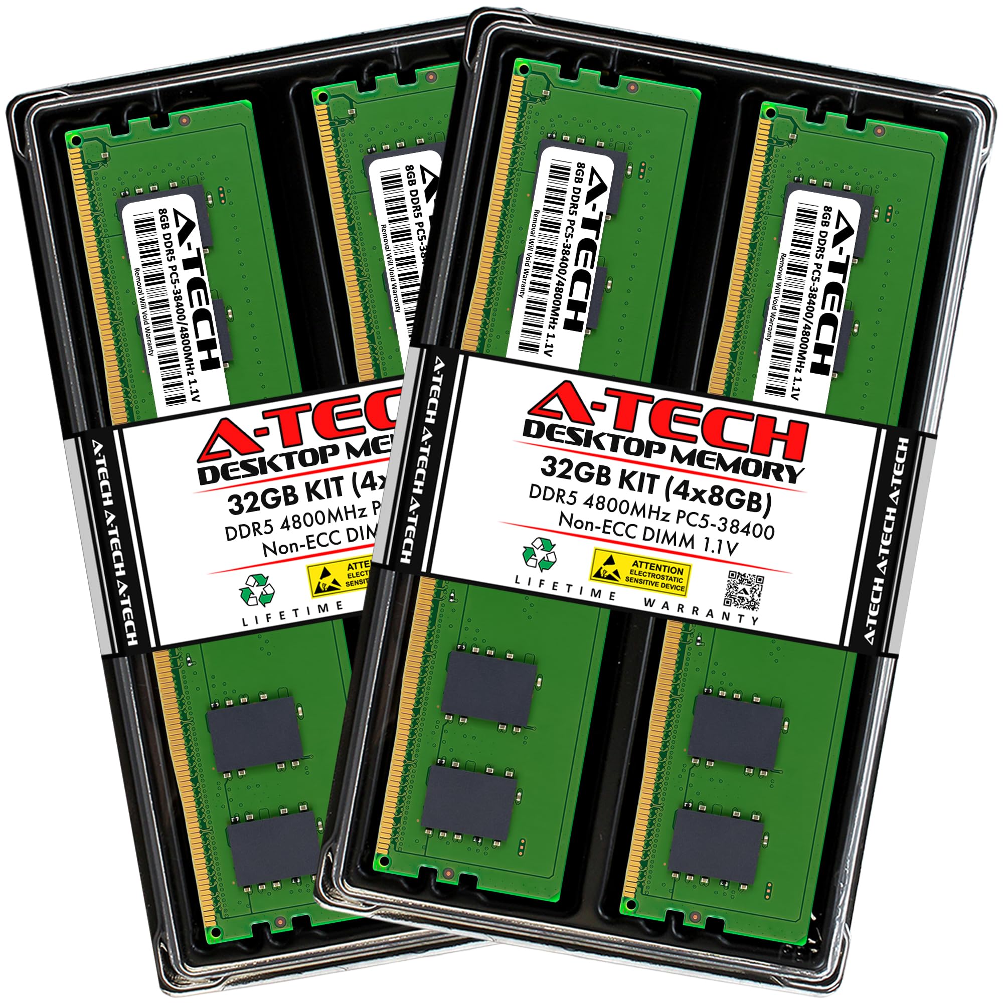 A Tech 32Gb Kit (4X8Gb) Ddr5 4800Mhz Pc5 38400 Cl40 Udimm 1.1V Non Ecc Unbuffered Dimm 288 Pin Desktop Ram Memory Upgrade Module