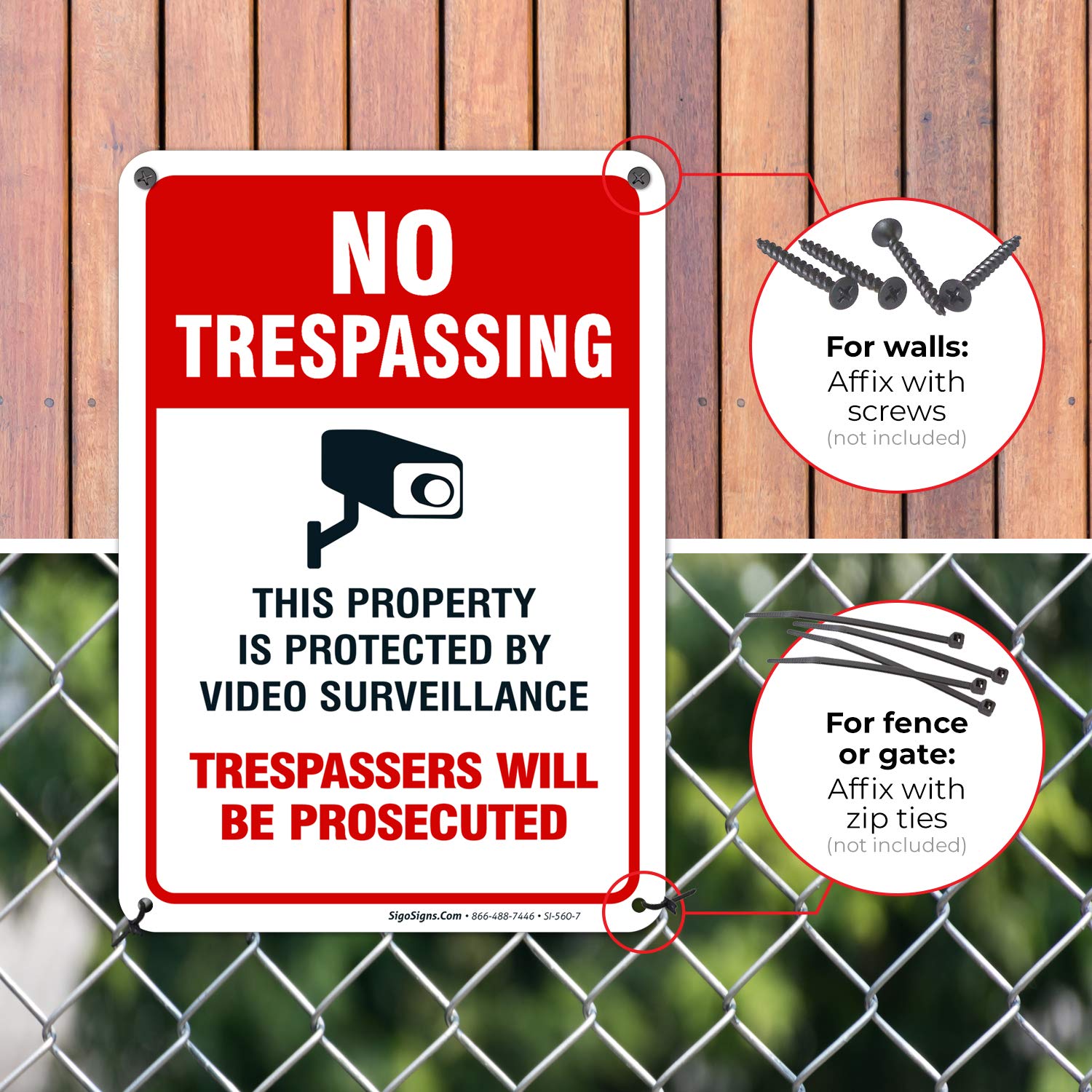 Sigo Signs   Video Surveillance No Trespassing Sign, Cctv Security Camera, 10X7 Inches, Rust Free .040 Aluminum, Fade Resistant,