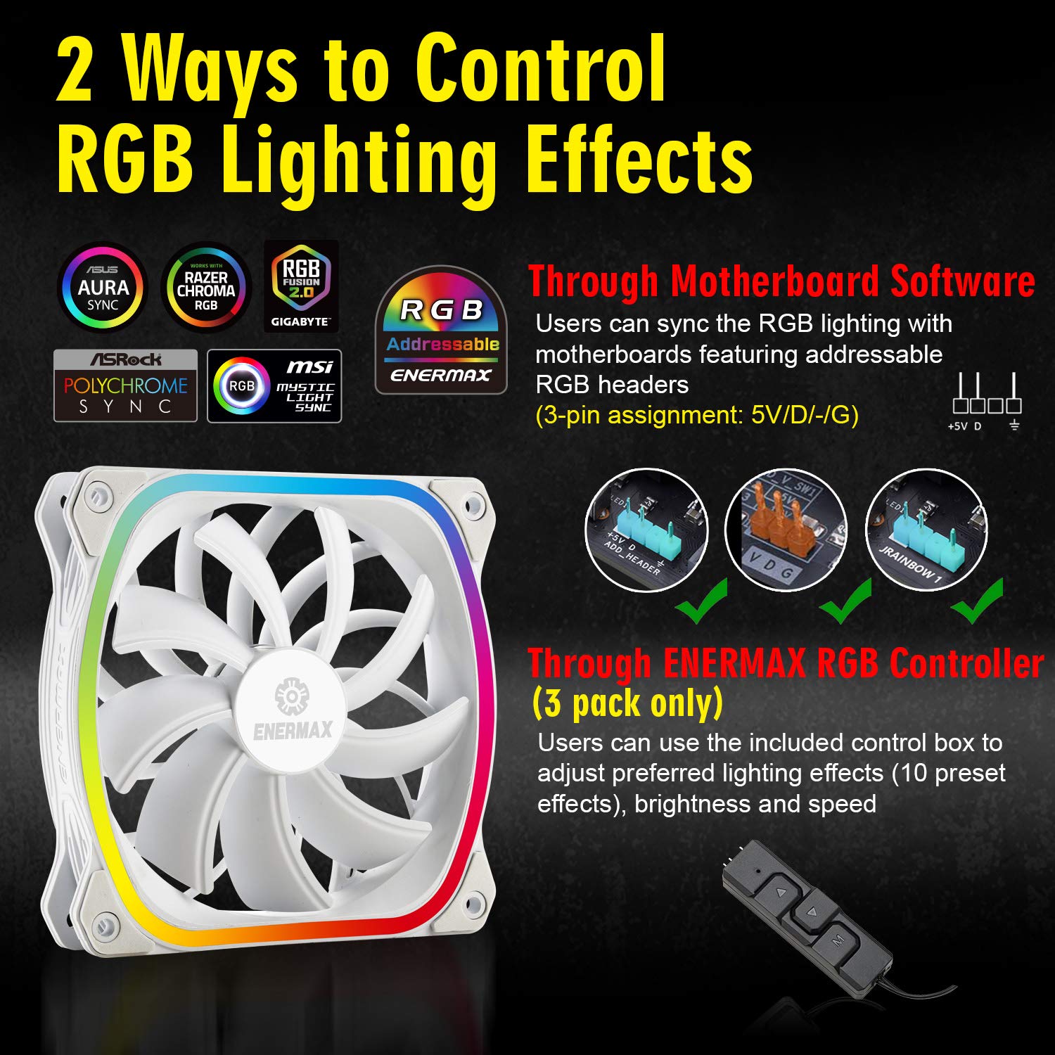 Enermax Ucsqargb12P W Bp3 Squa Rgb Pwm 120Mm Case Fan, Addressable Rgb Sync Via Motherboardcontrol Box, 3 Fan Pack  White; Ucsqa