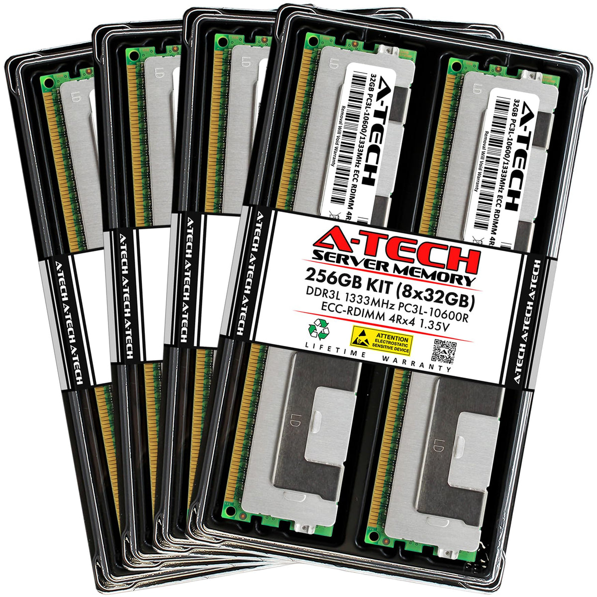 A-Tech 256Gb Kit (8X32Gb) Ddr3/Ddr3L 1333Mhz Pc3L-10600R Ecc Rdimm 4Rx4 Quad Rank 1.35V Ecc Registered Dimm 240-Pin Server Ram M