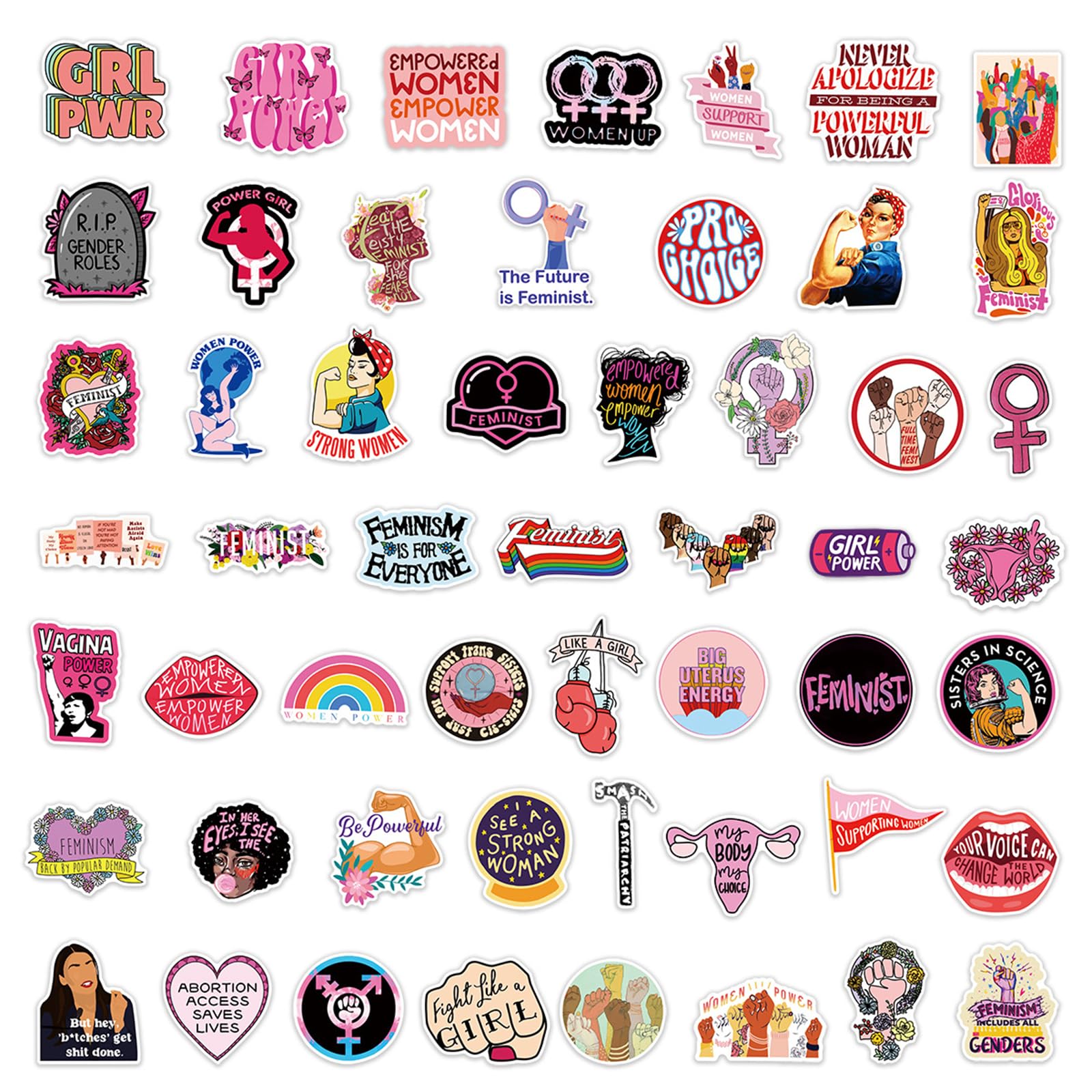 Feminist Stickers 50Pcs Women'S Libbers Equal Rights For Women, Girl Power Stickers Liberal Feminism Stickers Water Bottle Water