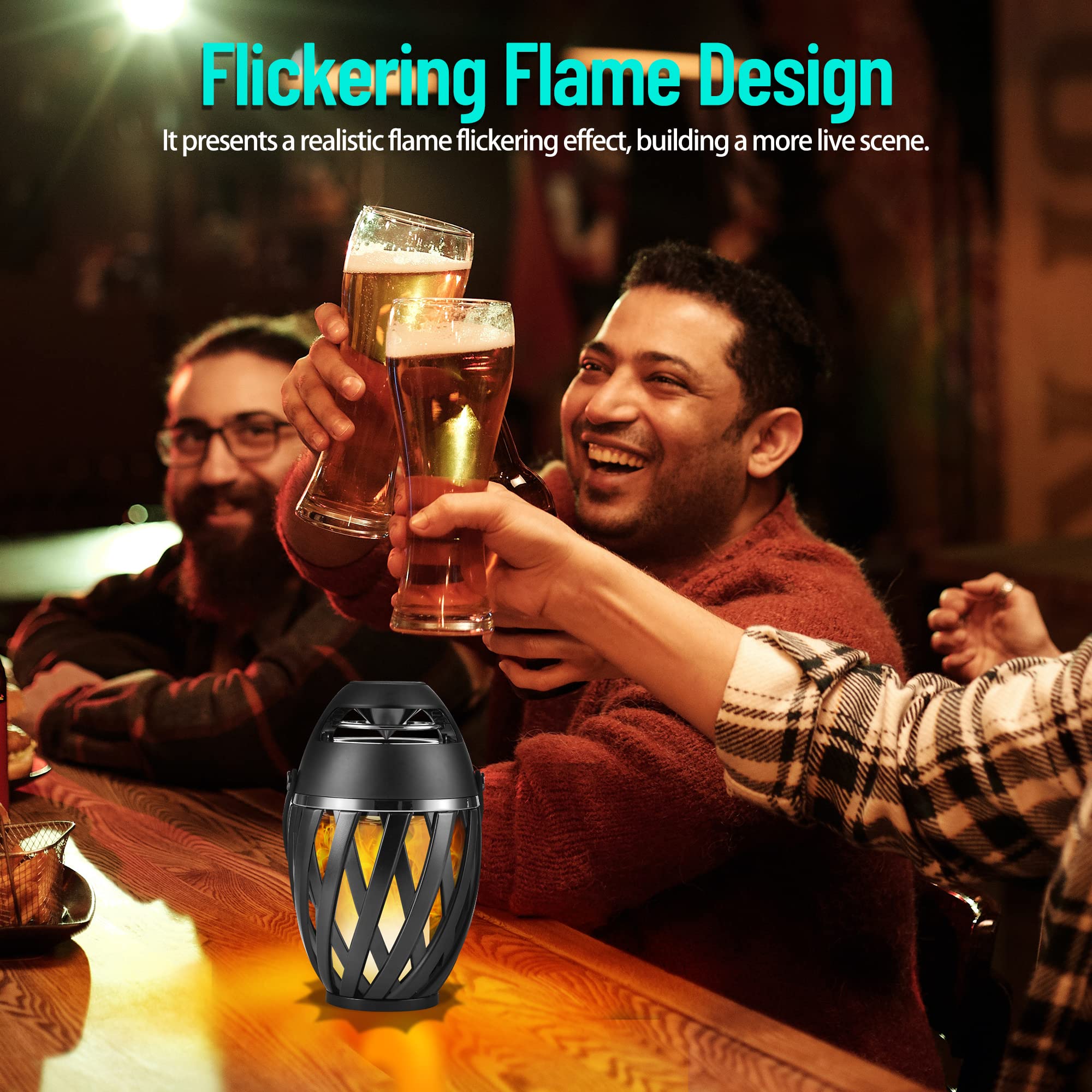 Inssisain 2 Pack Outdoor Bluetooth Speakers Waterproof Wireless, Birthday Gifts For Men Dad, Led Flame Ambient Light, Camping Patio Accessories, Unique Gifts For Him Husband Boyfriend Dad Gifts