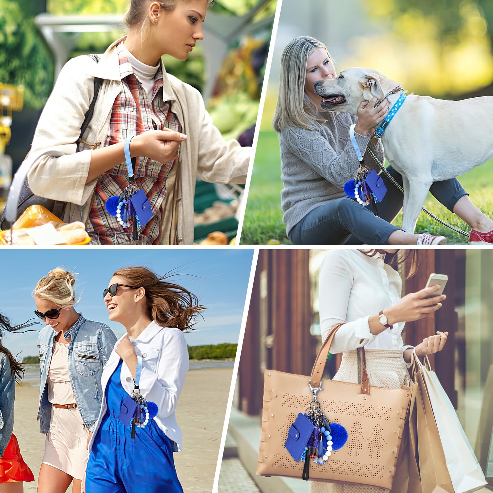 Amir Safety Keychain Set For Women, Wristlet Strap Keychain With Personal Alarm And Pom Pom Accessories Kit, Gifts For Women And