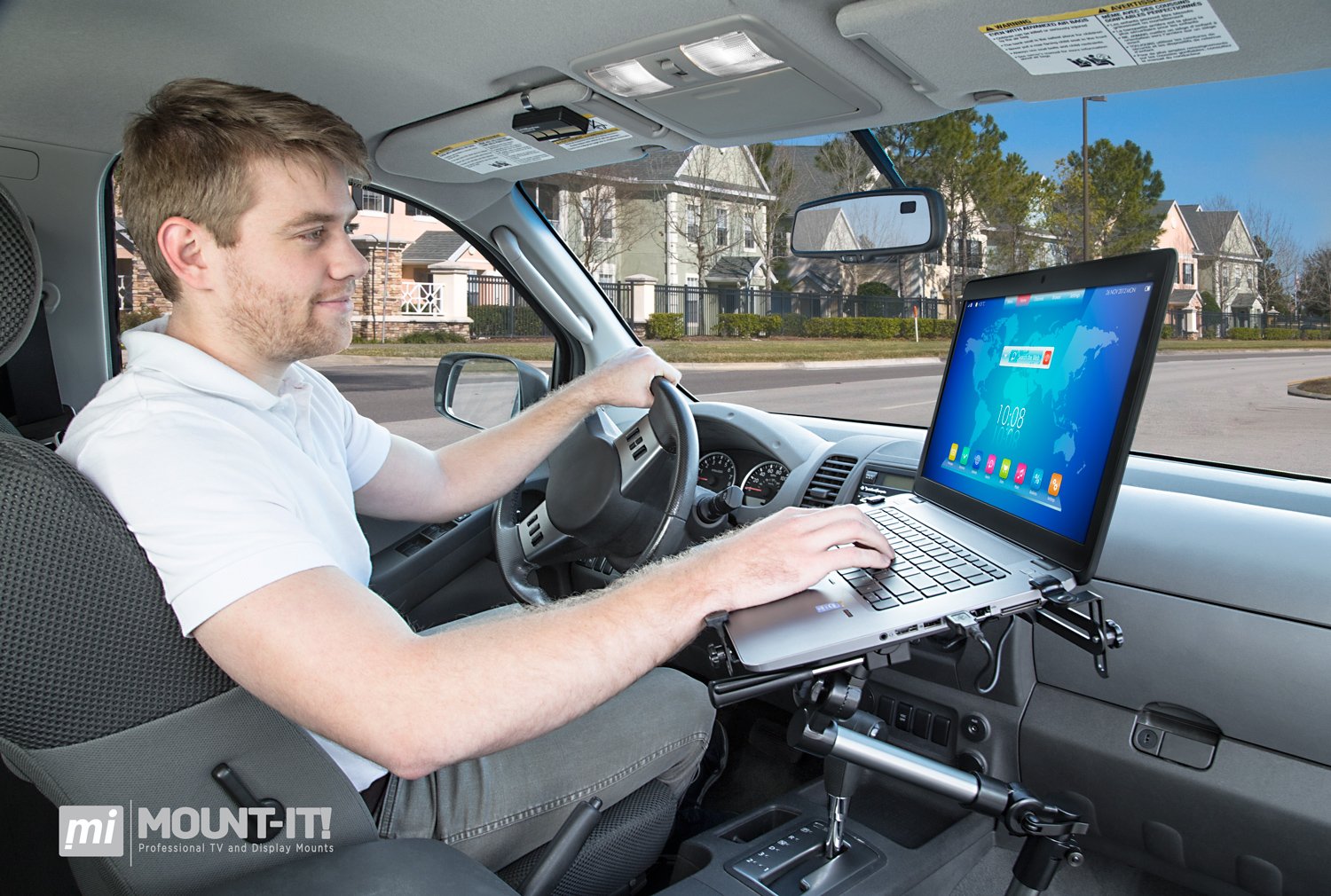 Mount It! Car Laptop Mount Notebook Tablet Holder for Commercial Vehicles, Trucks Fits iPad and Other Tablet Computers, Heavy Duty Design with Full Motion Tray, Extendable Arms, Lockable Arm