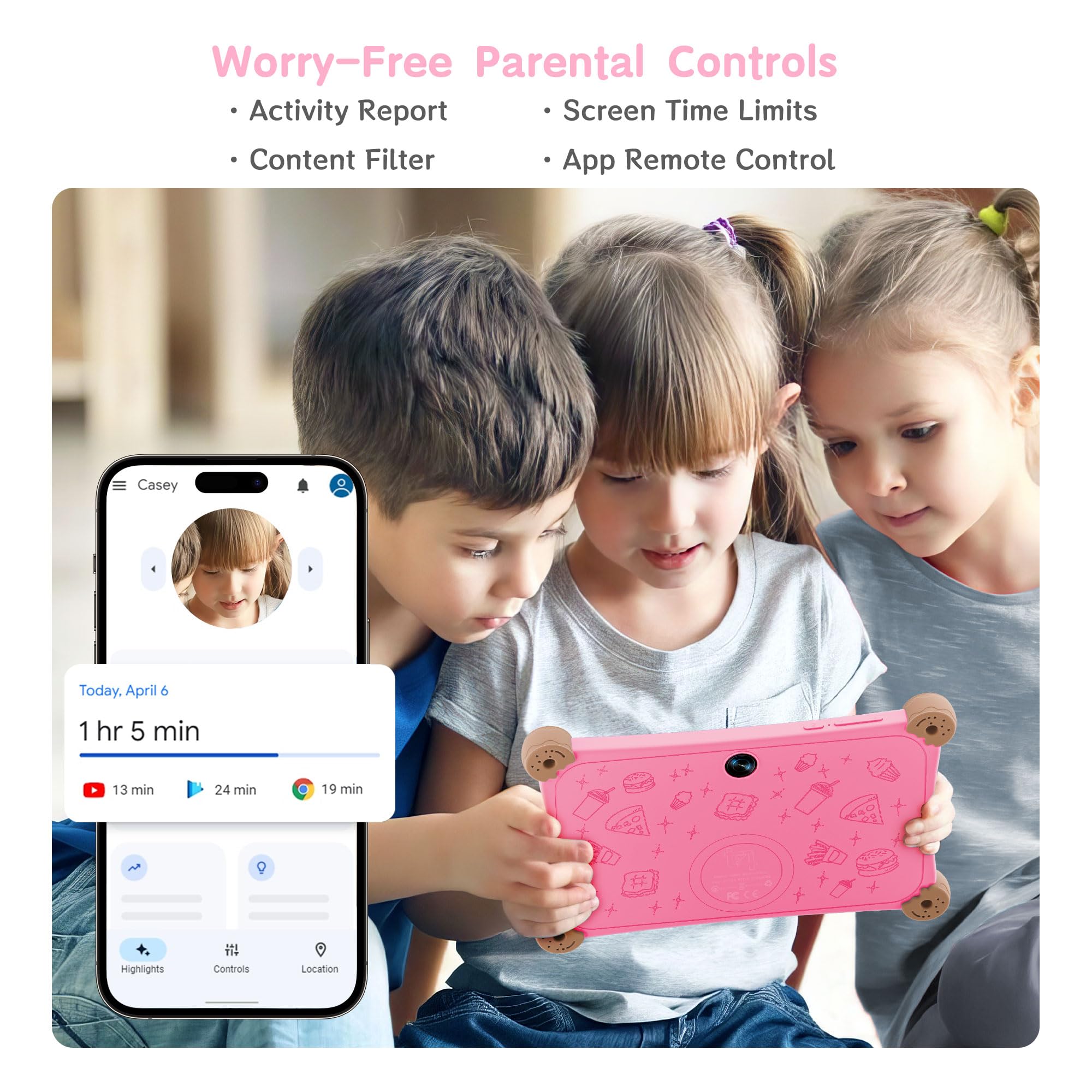 Topsand Tablet For Kids, 8 Inch Android 13 Kids Tablet, 6Gb+32Gb Rom, Wifi 6, Quad Core, Parental Control, Dual Camera, Shockpro