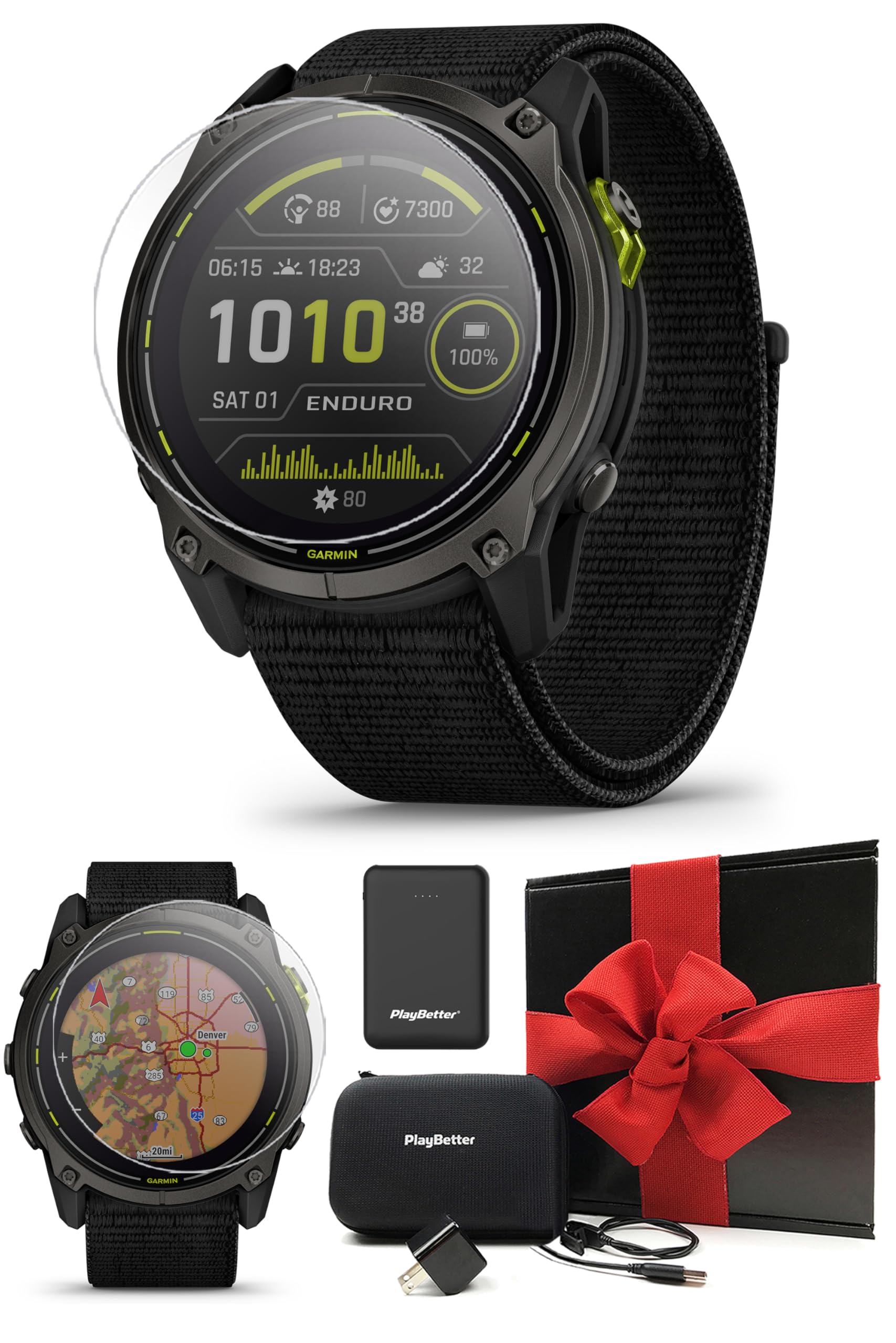 Garmin Enduro 3 Ultraperformance GPS Smartwatch Bundle - Solar Charging, Maps, Built-in LED Flashlight with UltraFit Nylon Band 