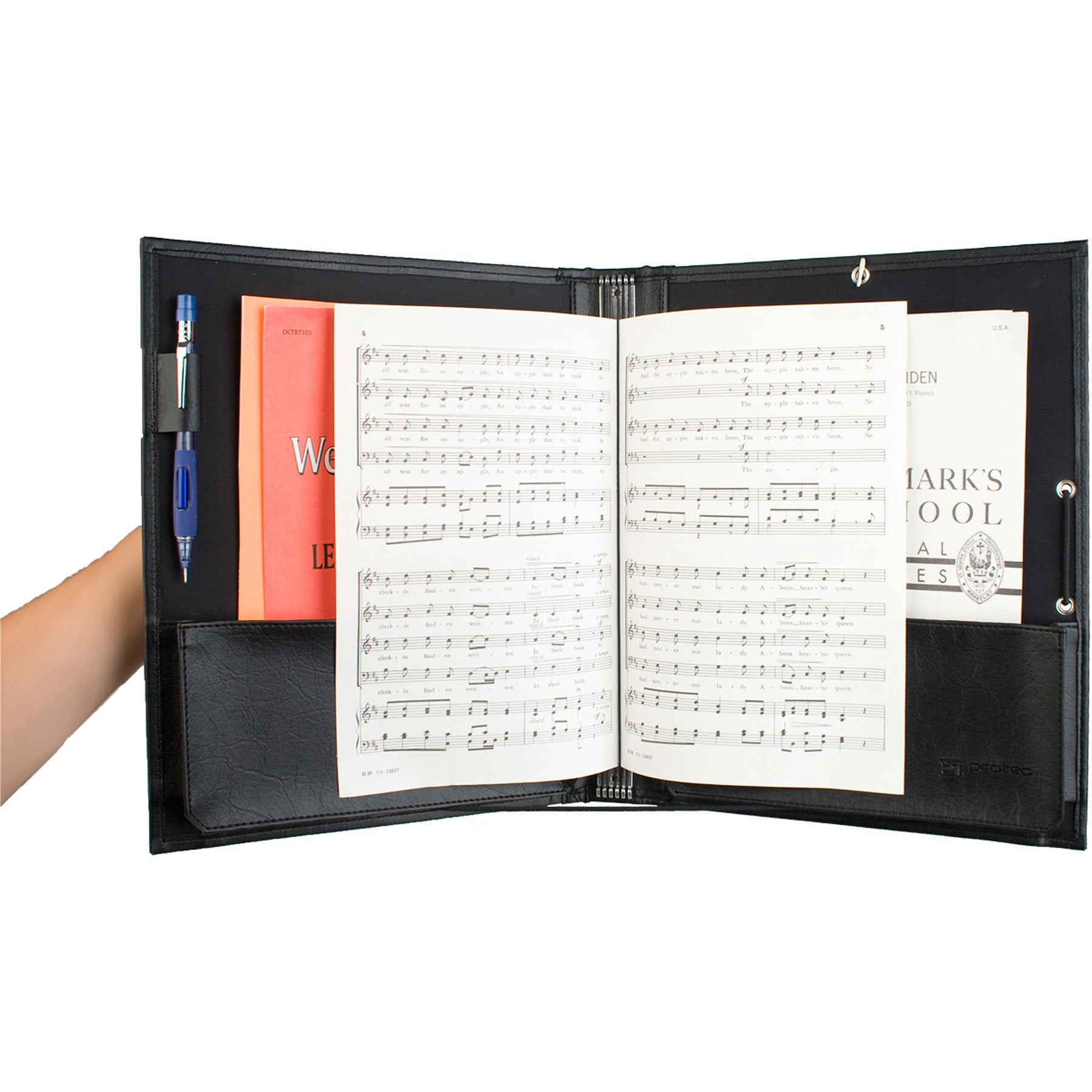 Pro Tec Fsa1E Deluxe Choral Folder With Elastic String Dividers & Adjustable Hand Strap, Black