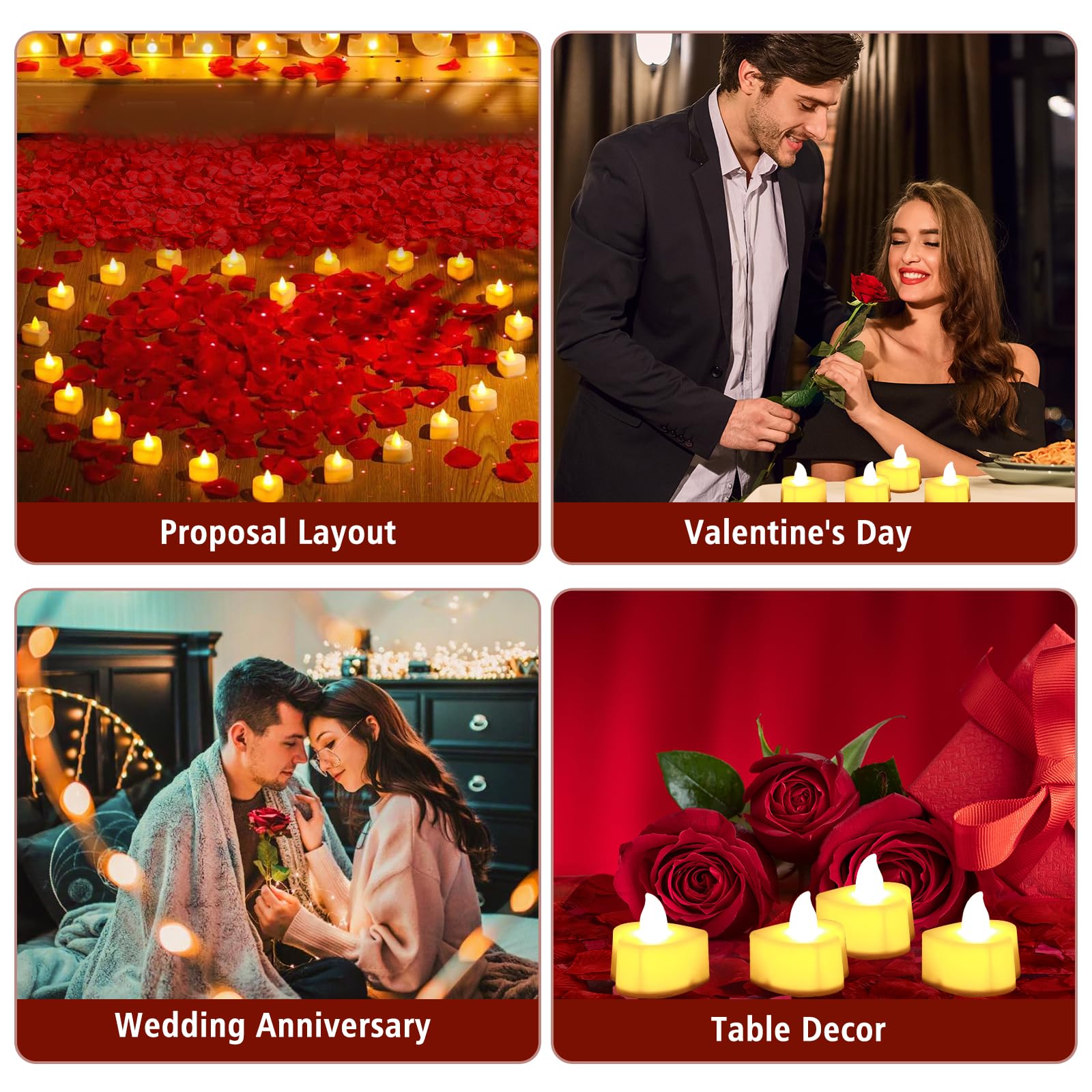 3000 Pcs Artificial Rose Petals With 20 Pcs Flameless Led Tea Lights Candles Decoration For Special And Romantic Night, Wedding