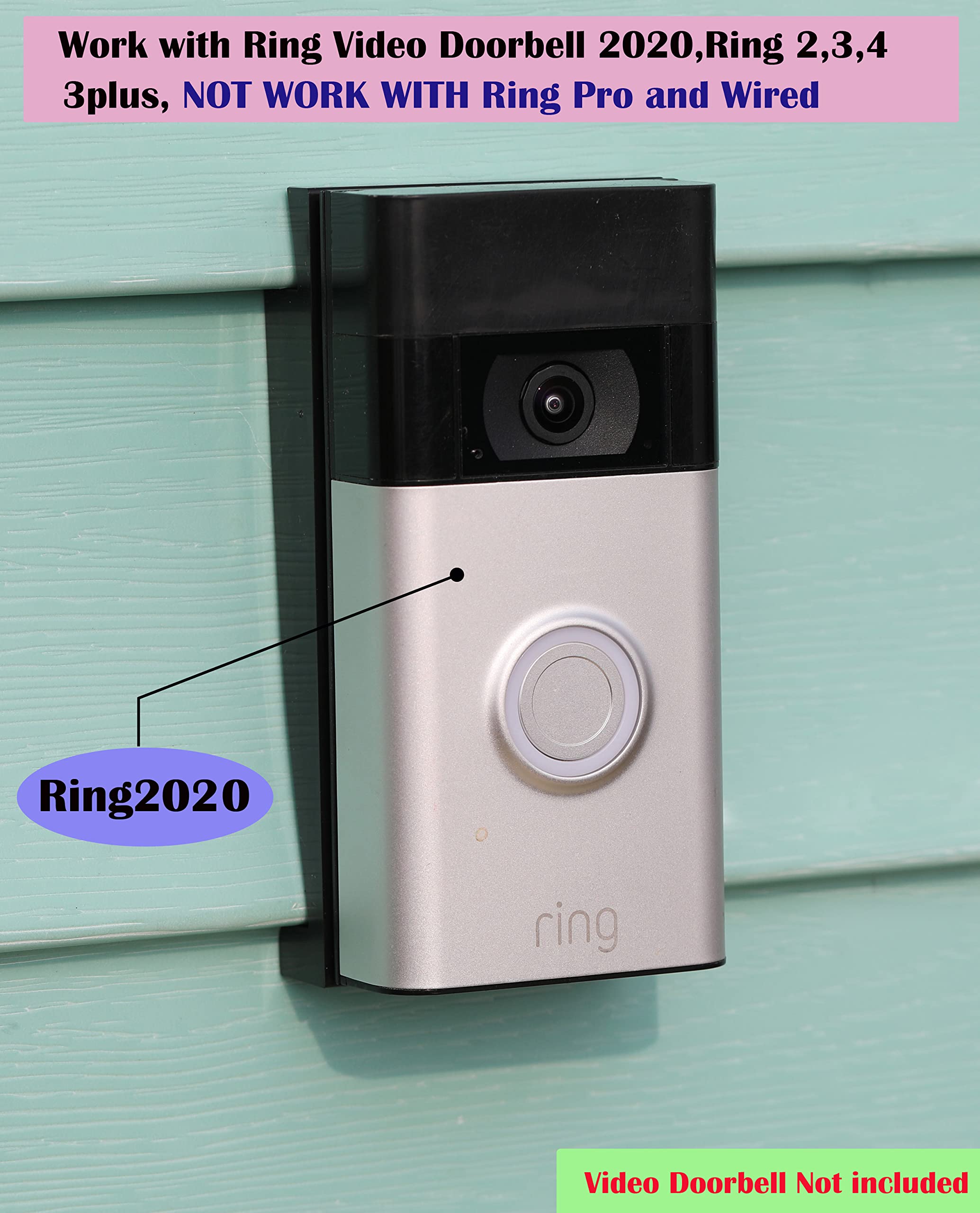Vinyl Siding Mount Compatible With Ring Video Doorbell 2020, Video Doorbell 2, 3, 4, 3Plus (4'' Standard Vinyl Only, Not For Rin